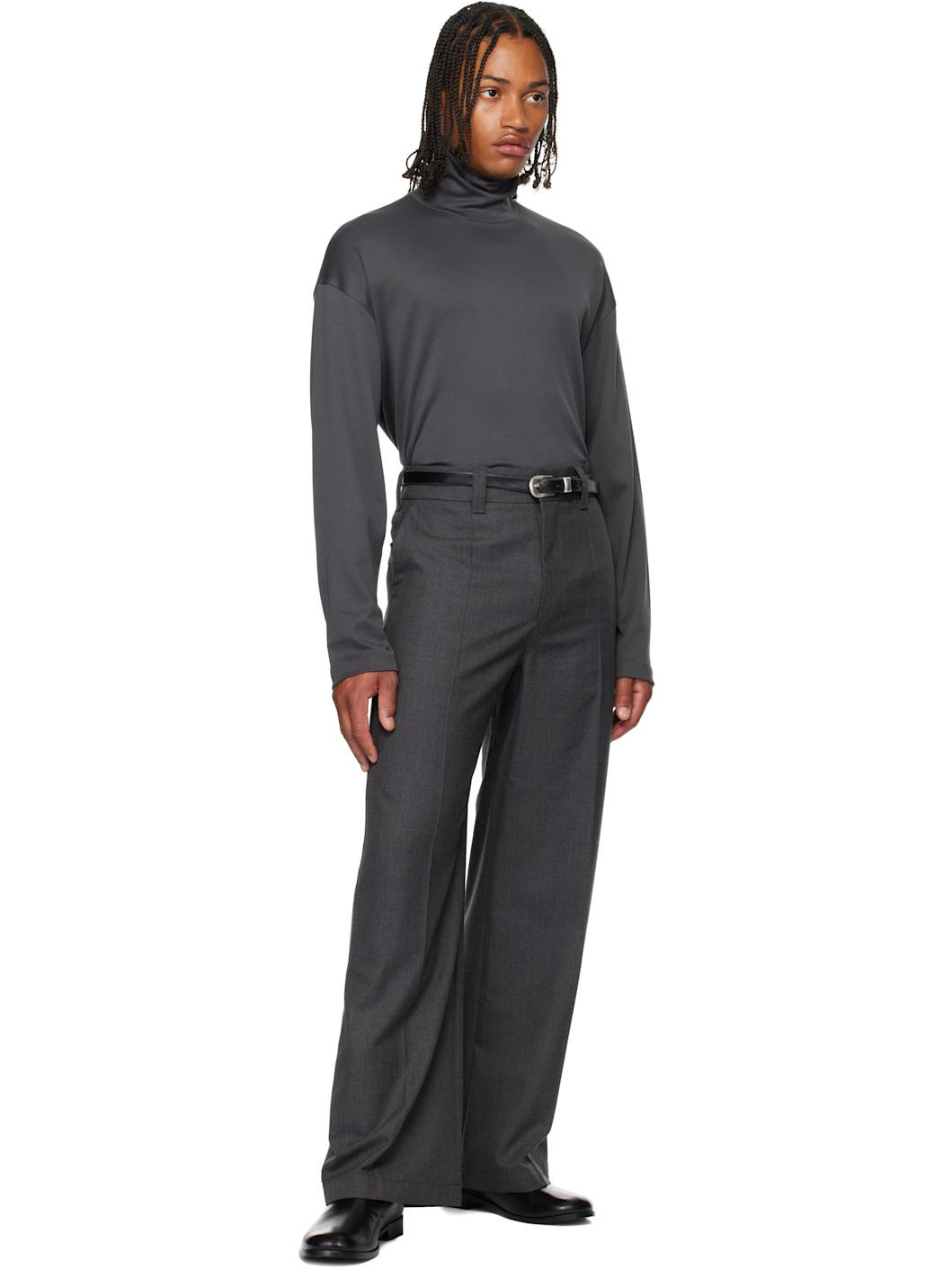 Gray Straight Tailored Trousers - 5
