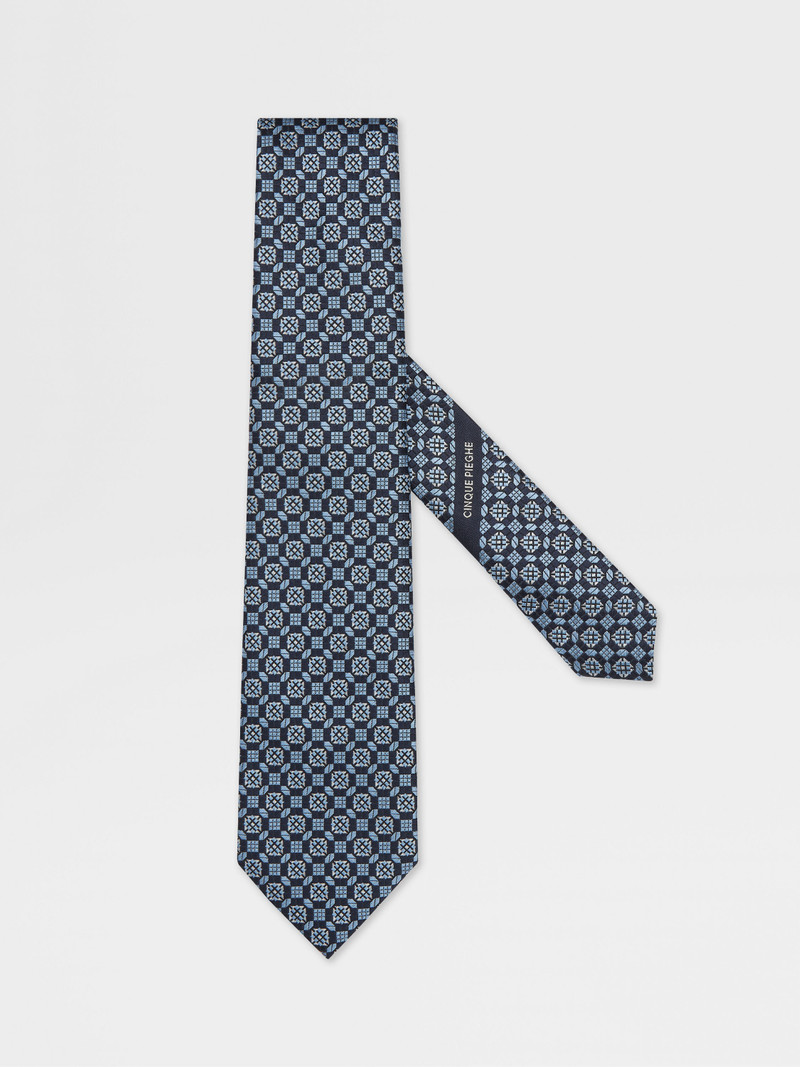 LIGHT BLUE CINQUE PIEGHE SILK TIE 1