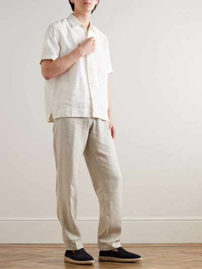 Oliver Spencer Claremont Tapered Pleated Striped Linen Trousers outlook
