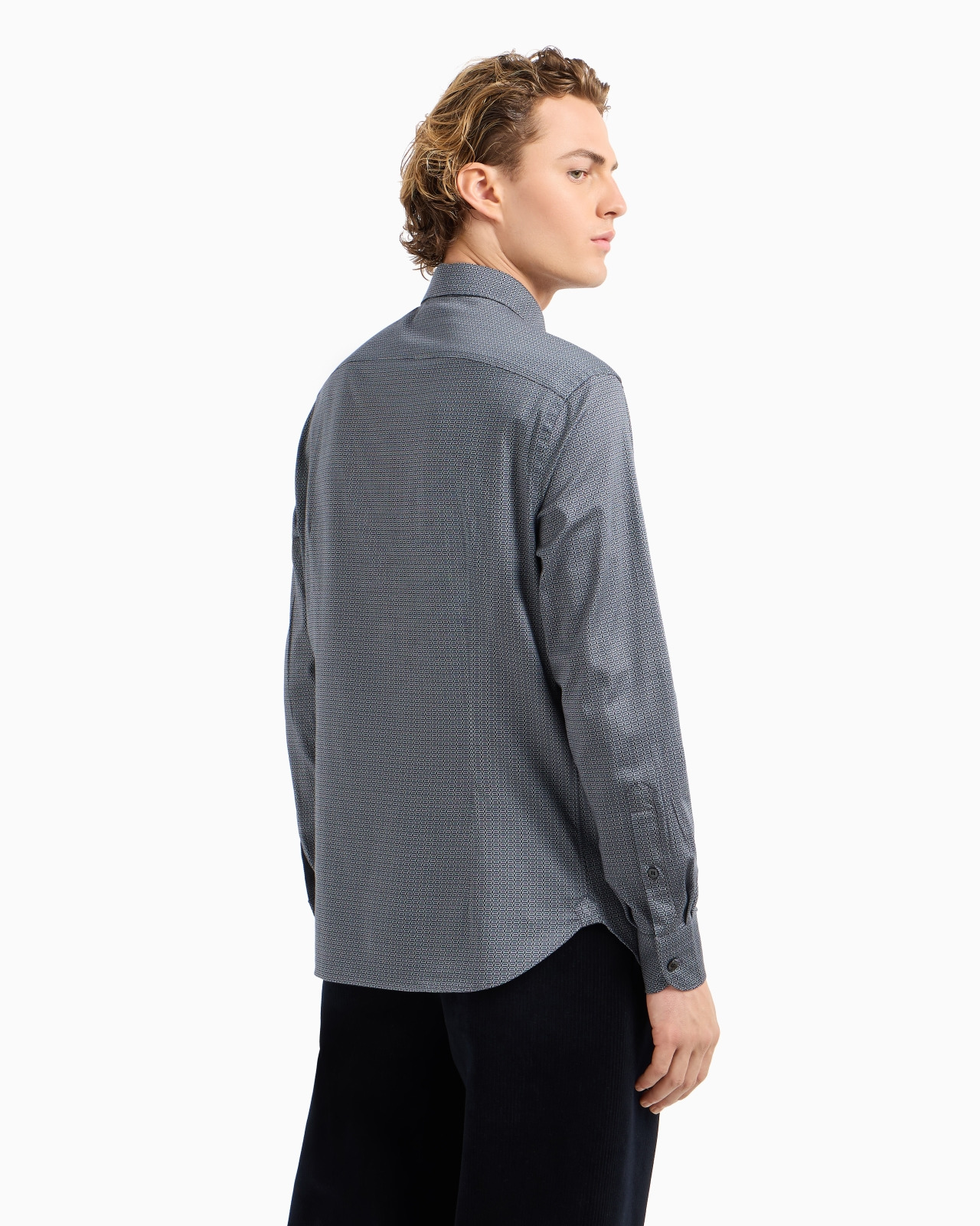 Printed-pattern stretch cotton shirt - 3