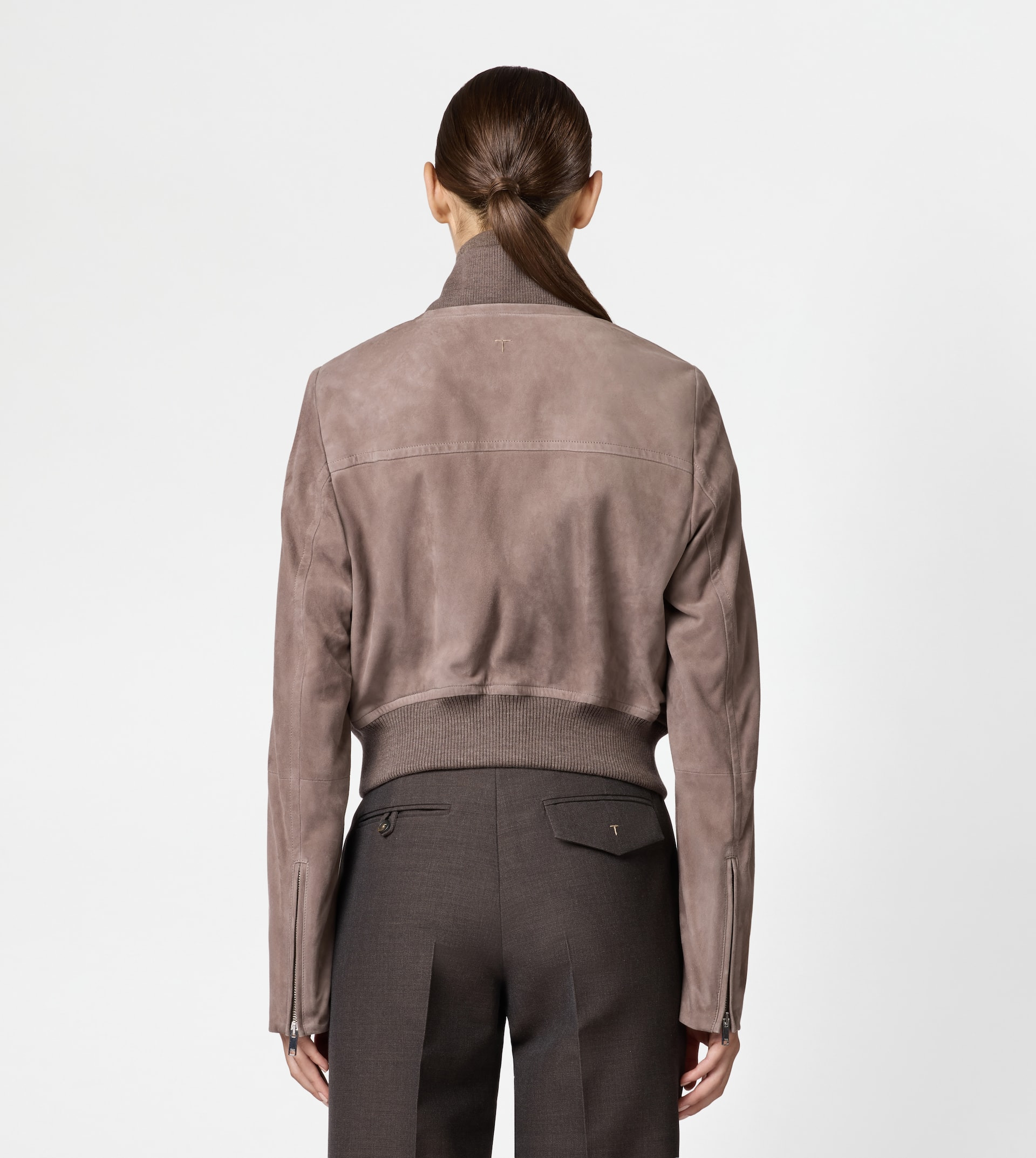 BOMBER JACKET IN PASHMY SUEDE - BROWN - 5