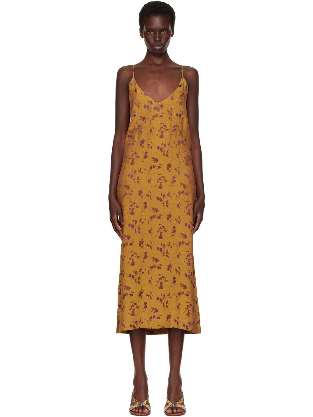 Tan Jacquard Midi Dress - 1