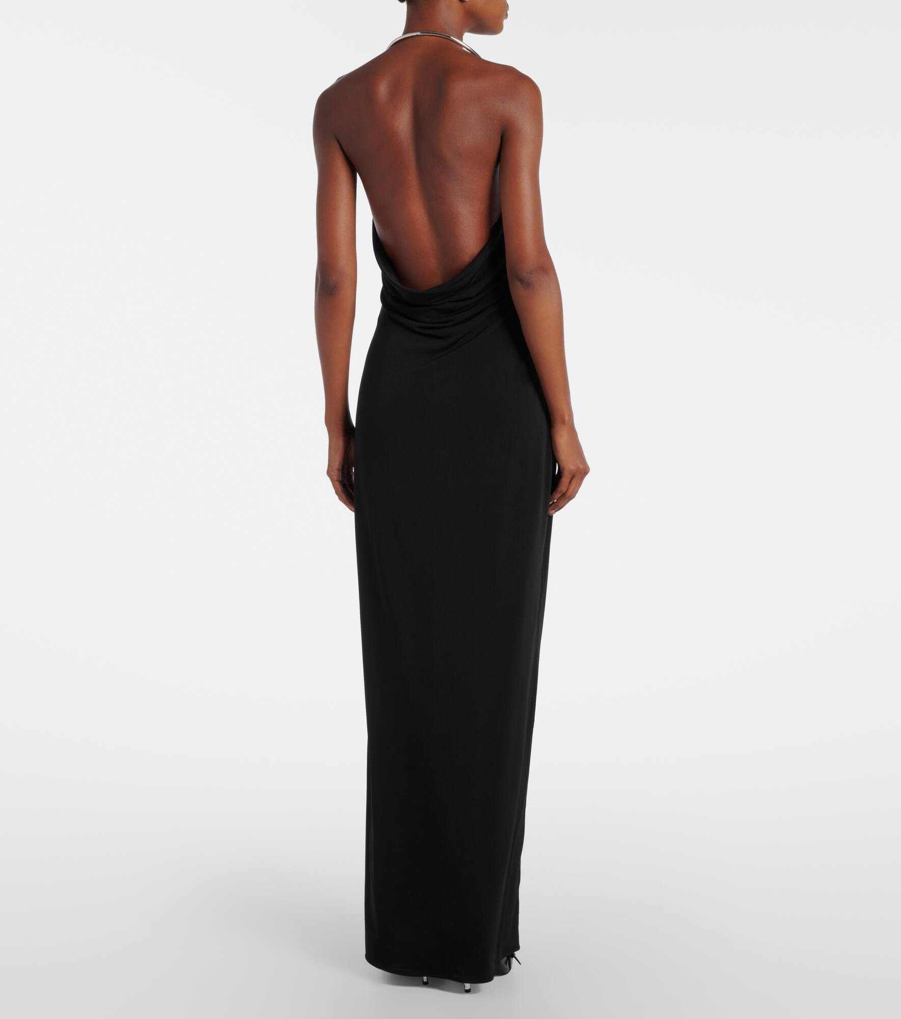 Logo Necklace embellished halterneck gown - 3