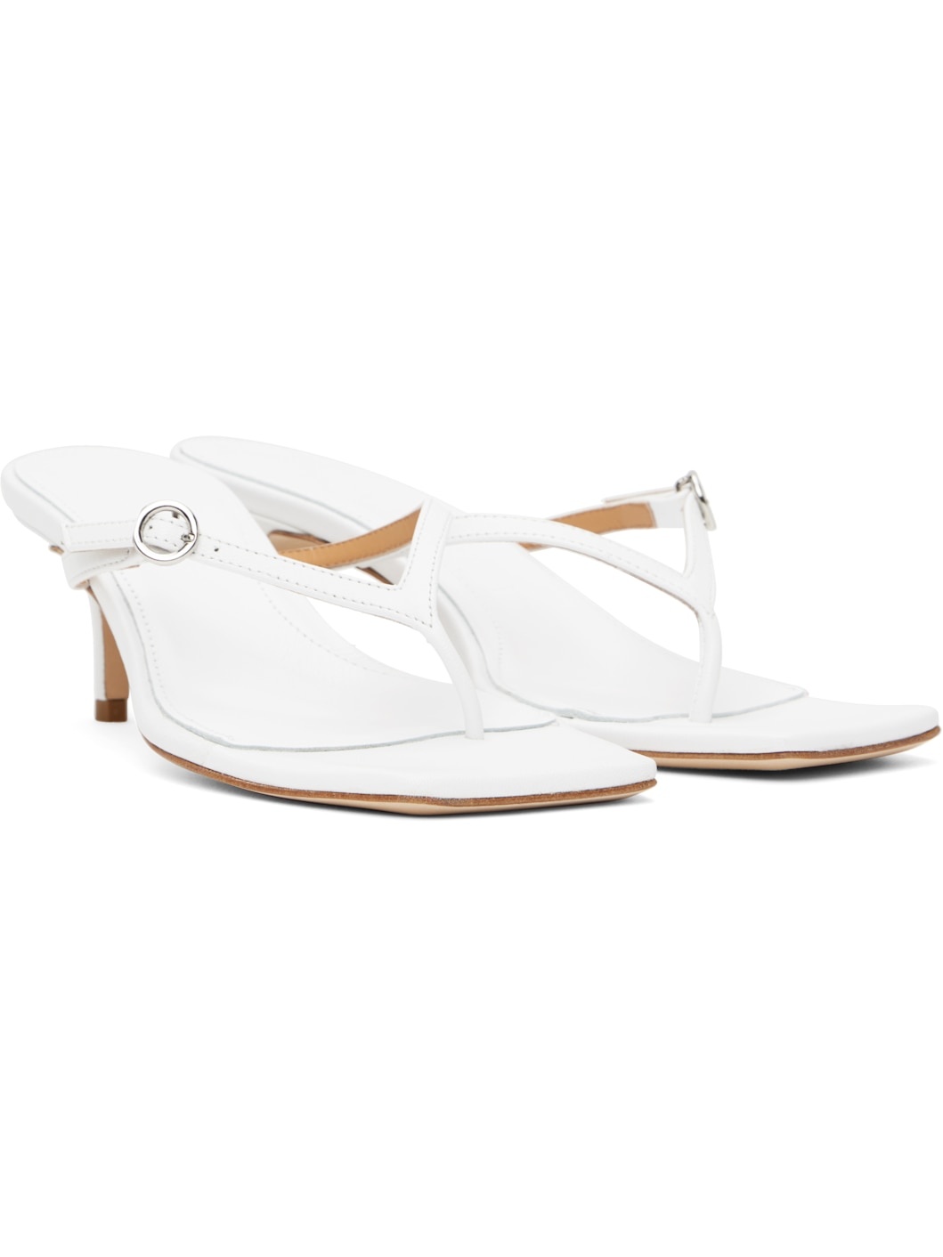 White Leigh Leather Toe-Post Heeled Sandals - 4