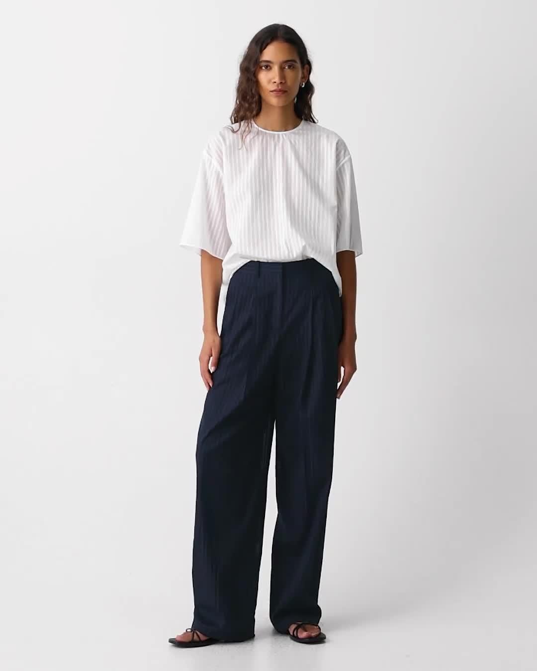 Double Pleat Pant in Linear Cotton - 7