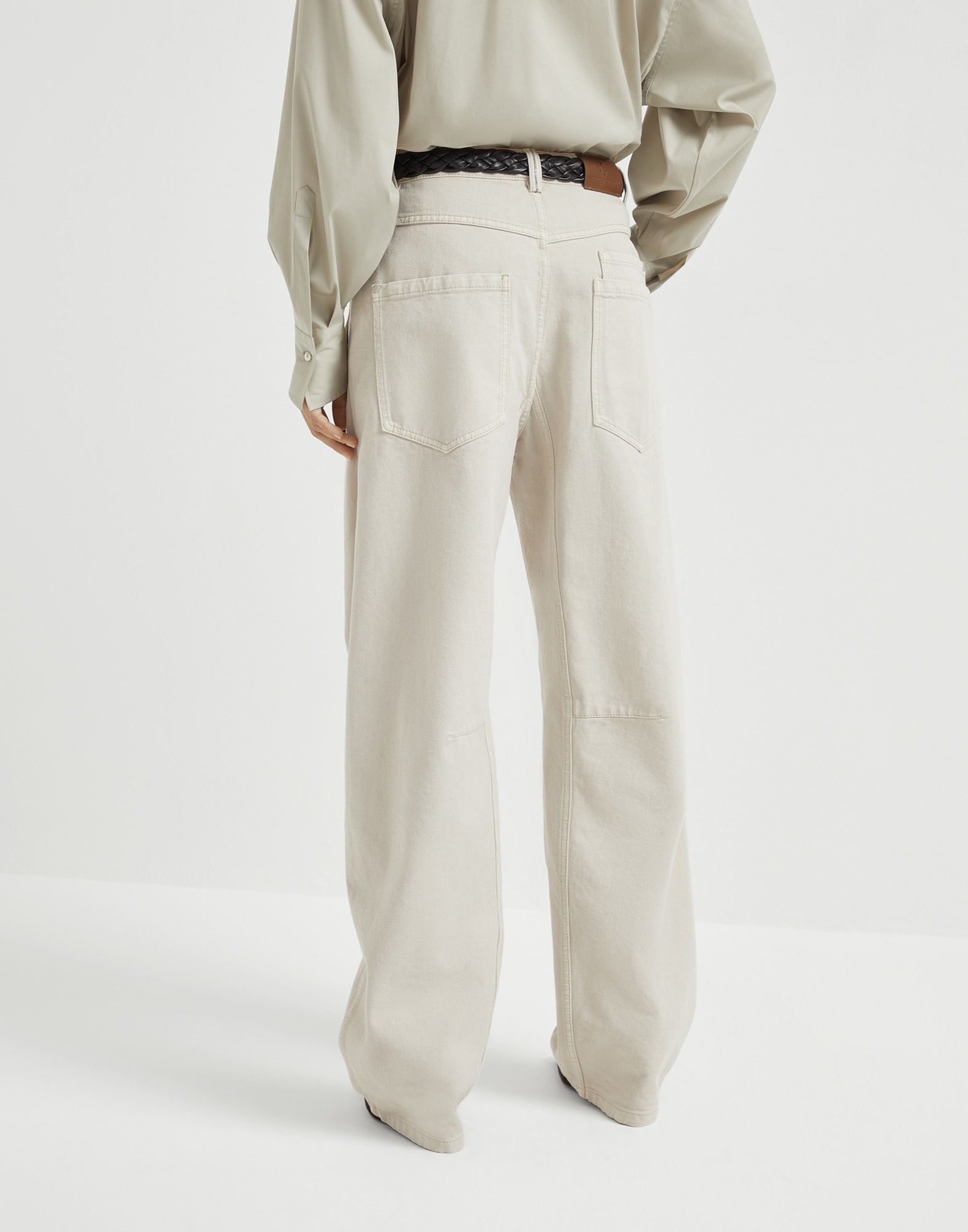 Dyed denim soft curved trousers with monili - 2