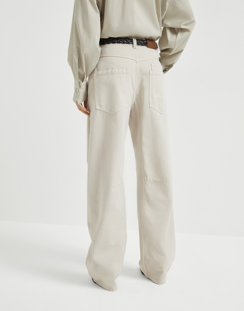 Brunello Cucinelli Dyed denim soft curved trousers with monili outlook