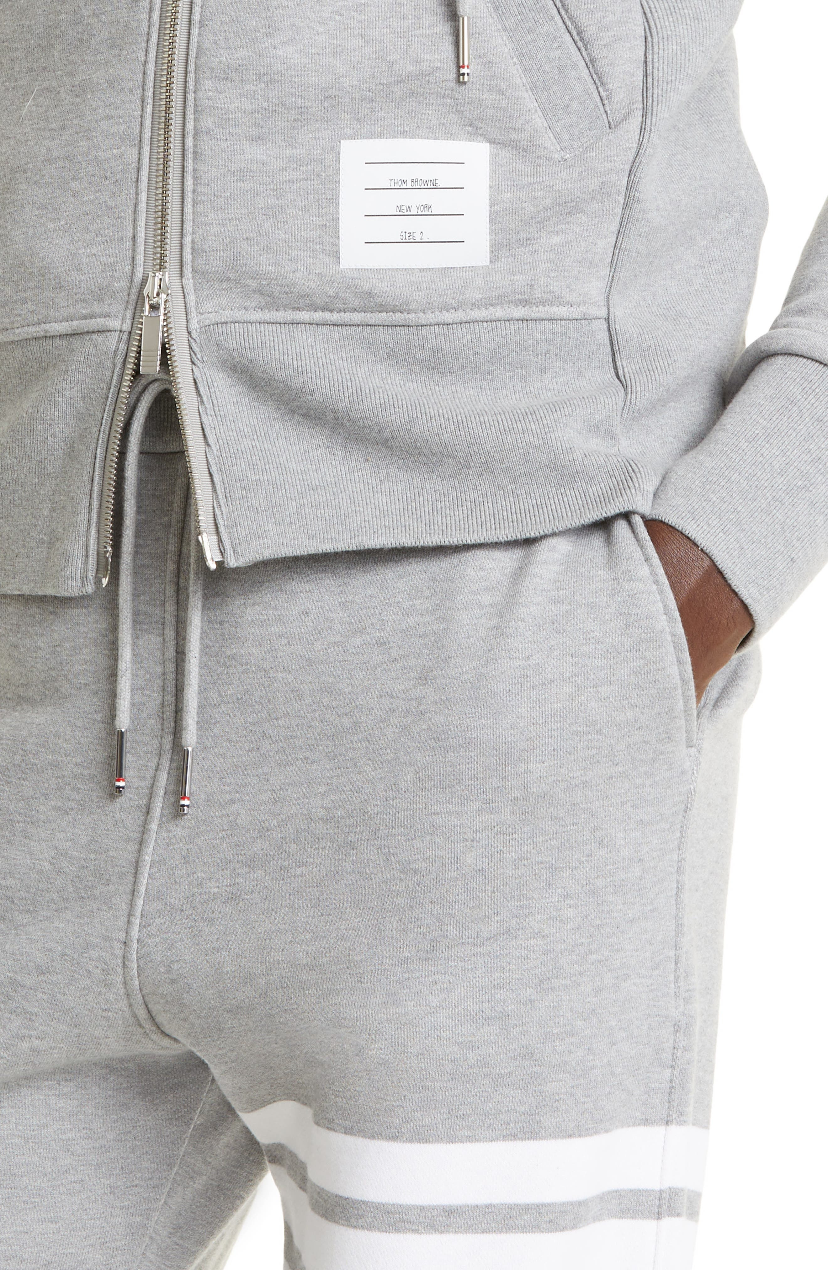 Thom Browne Classic 4-Bar Zip Cotton Hoodie in Heather Grey /White at Nordstrom - 5