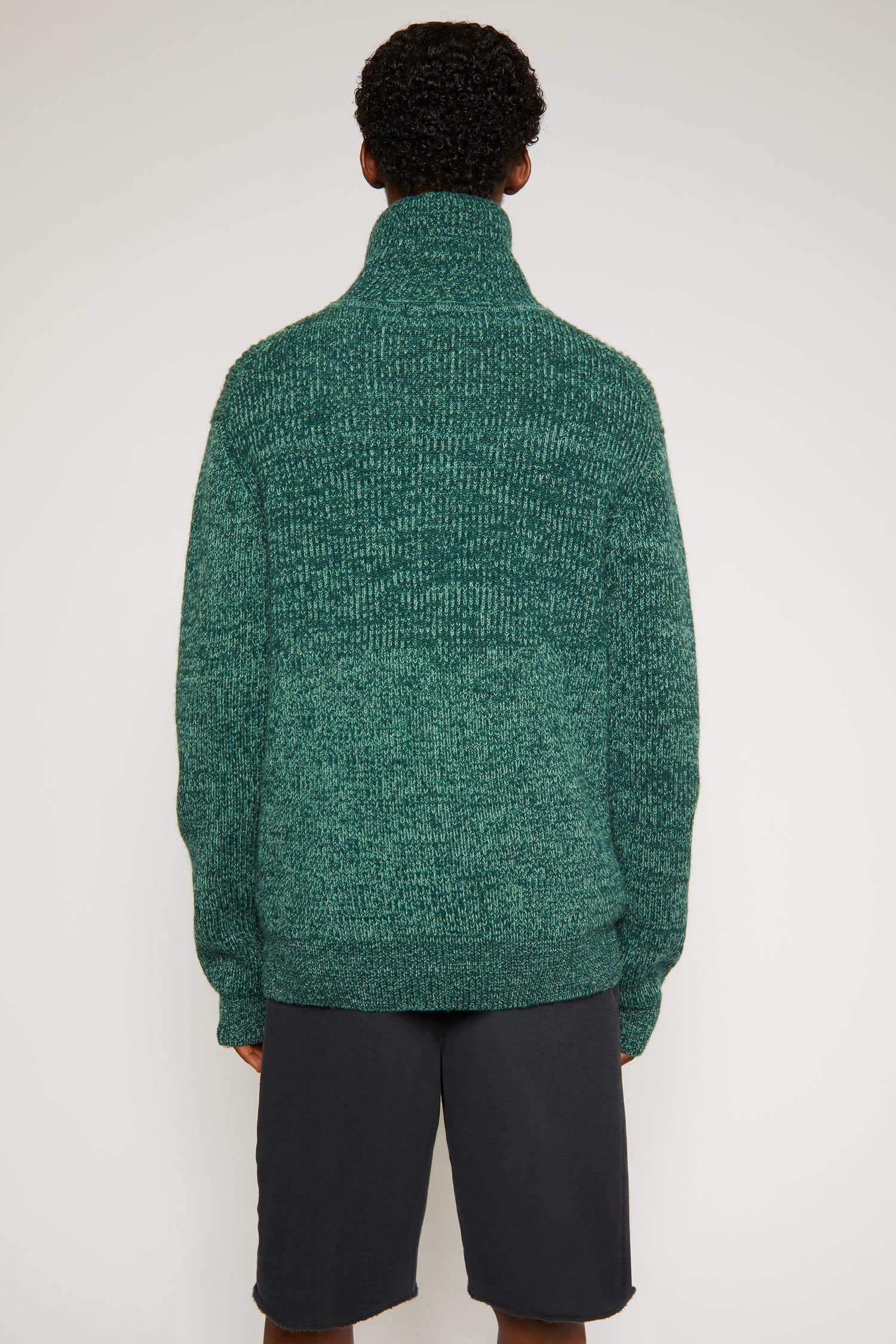 Half-zip ribbed sweater forest green/mint green - 3