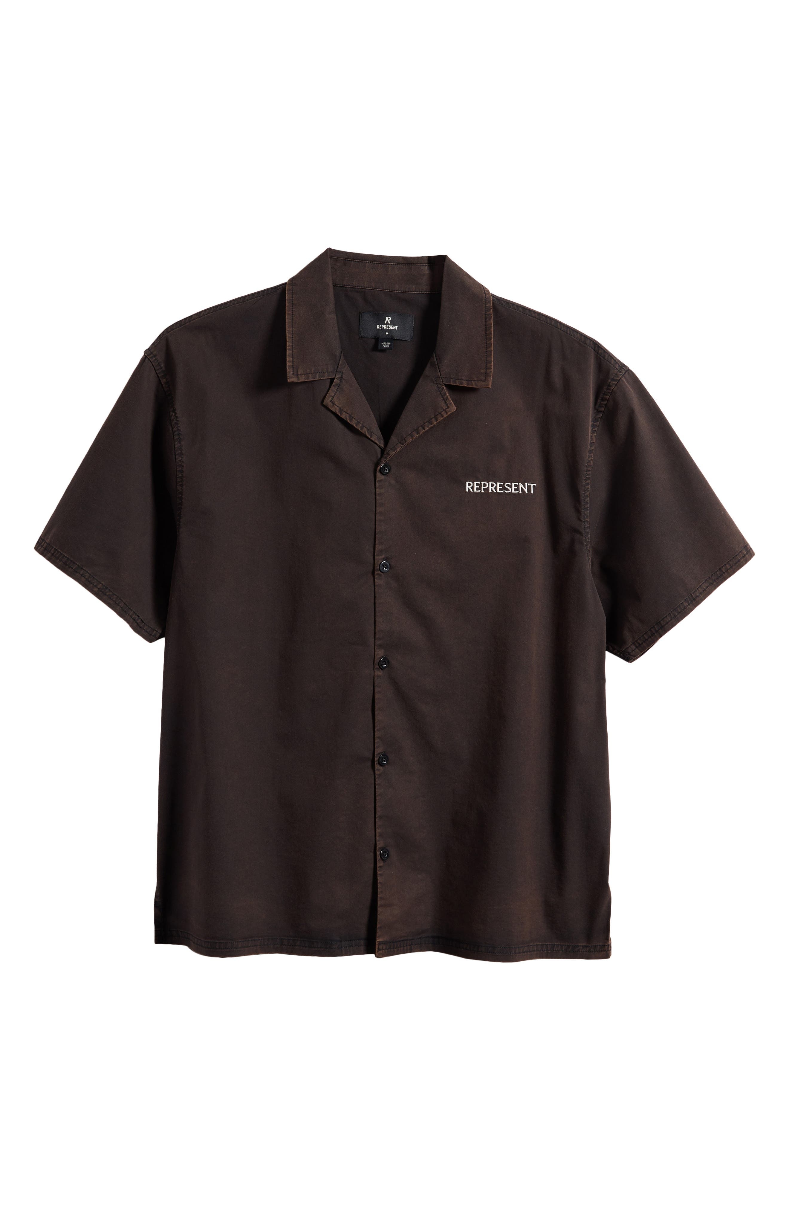 Represent Script Embroidery Camp Shirt in Jet Black at Nordstrom - 6