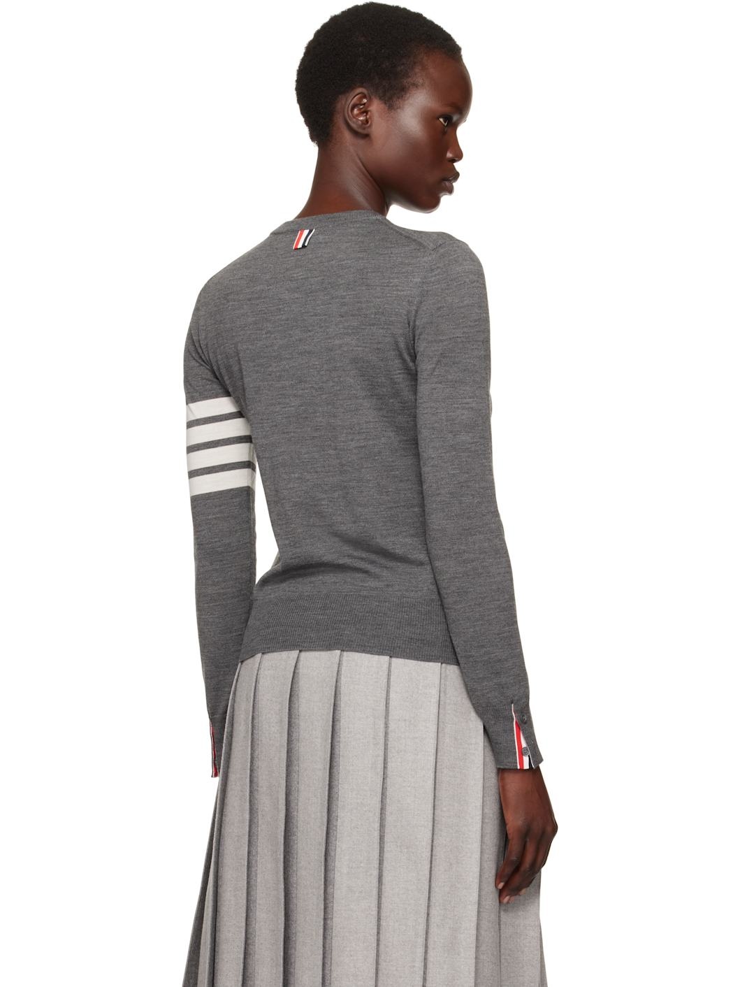Gray Wool 4-Bar Relaxed Sweater - 3