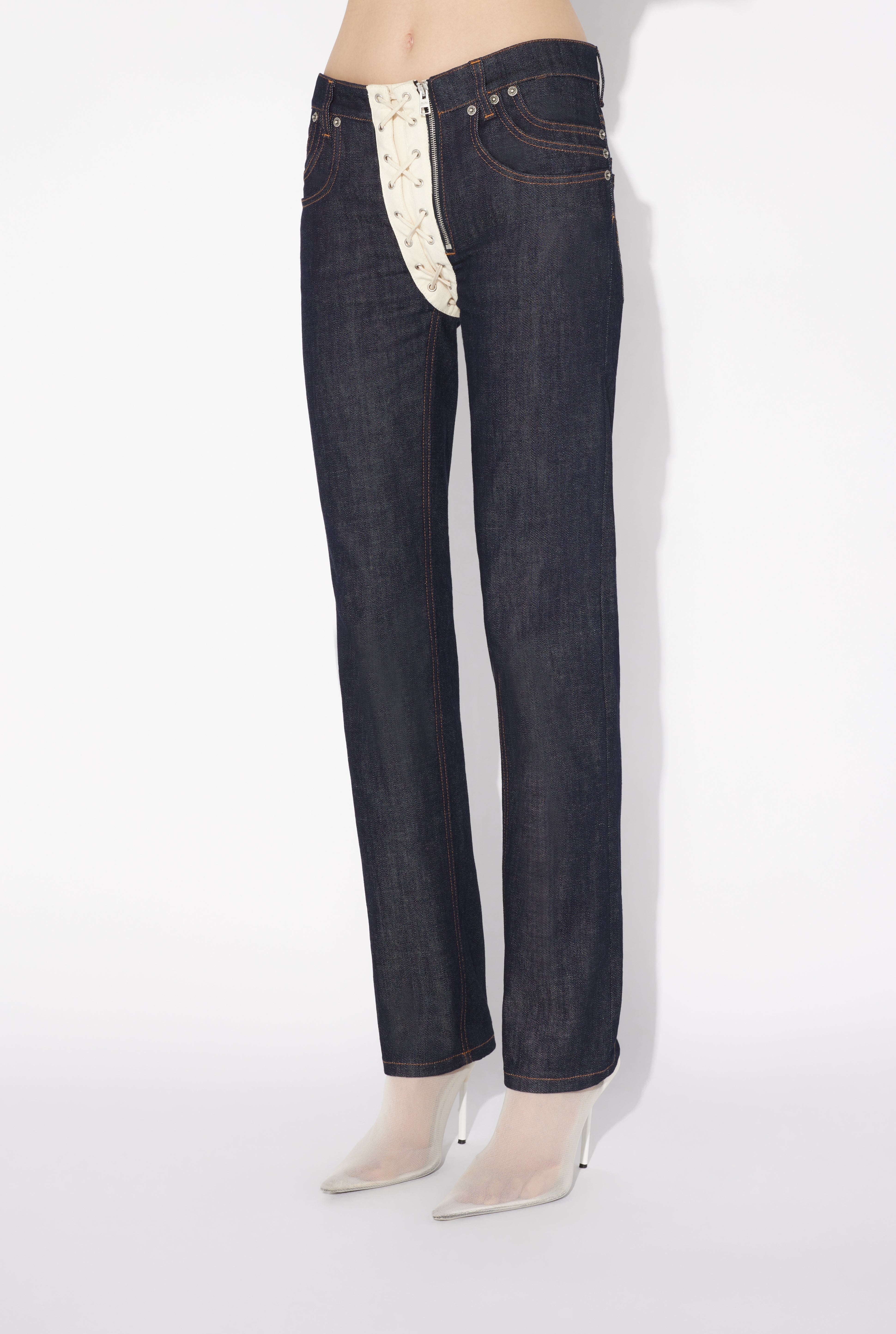 THE CONTRASTING LACE-UP DENIM JEANS - 3