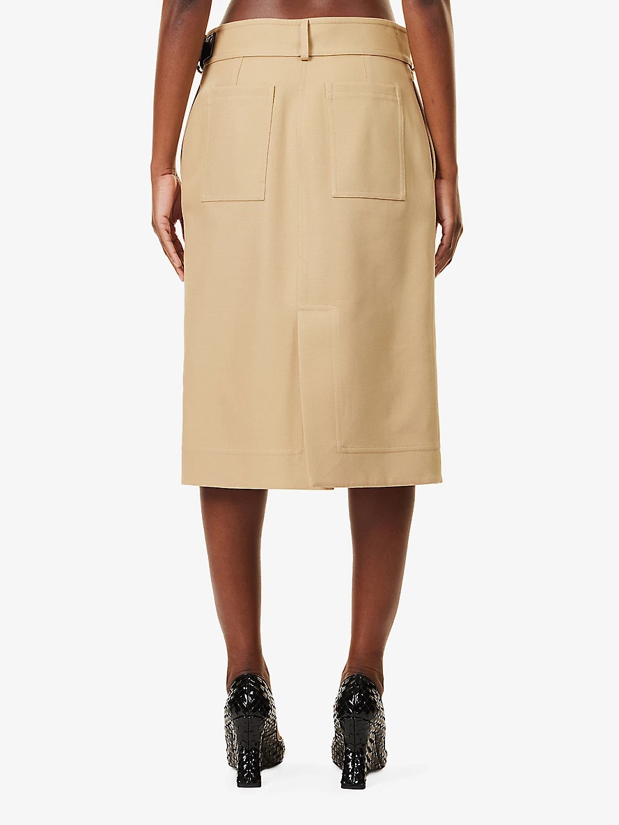 Intrecciato-trim wrap-front cotton midi skirt - 4