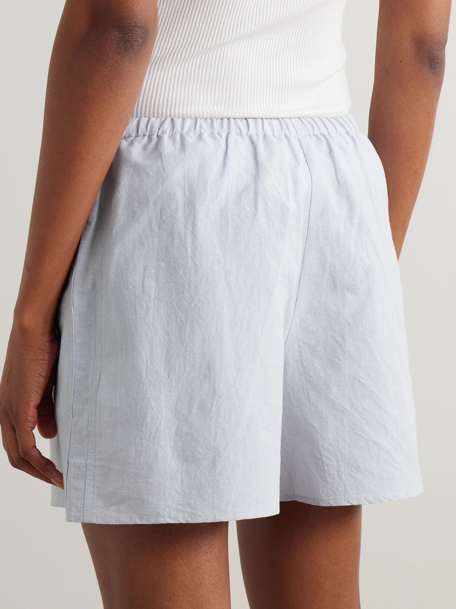 Jana striped cotton and linen-blend shorts Blue - 3