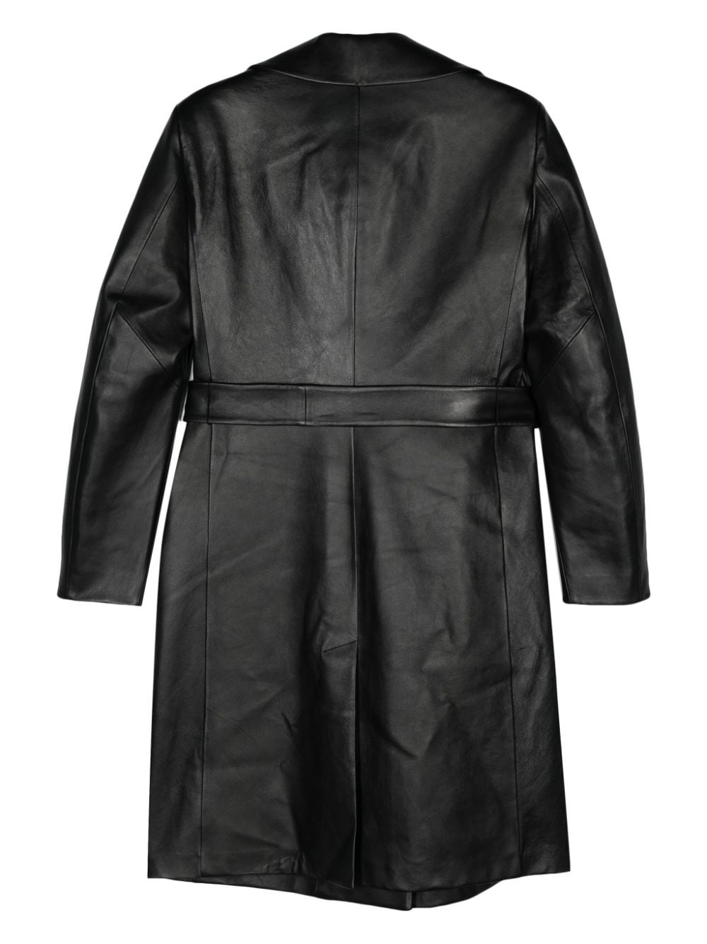 belted leather trench coat - 2