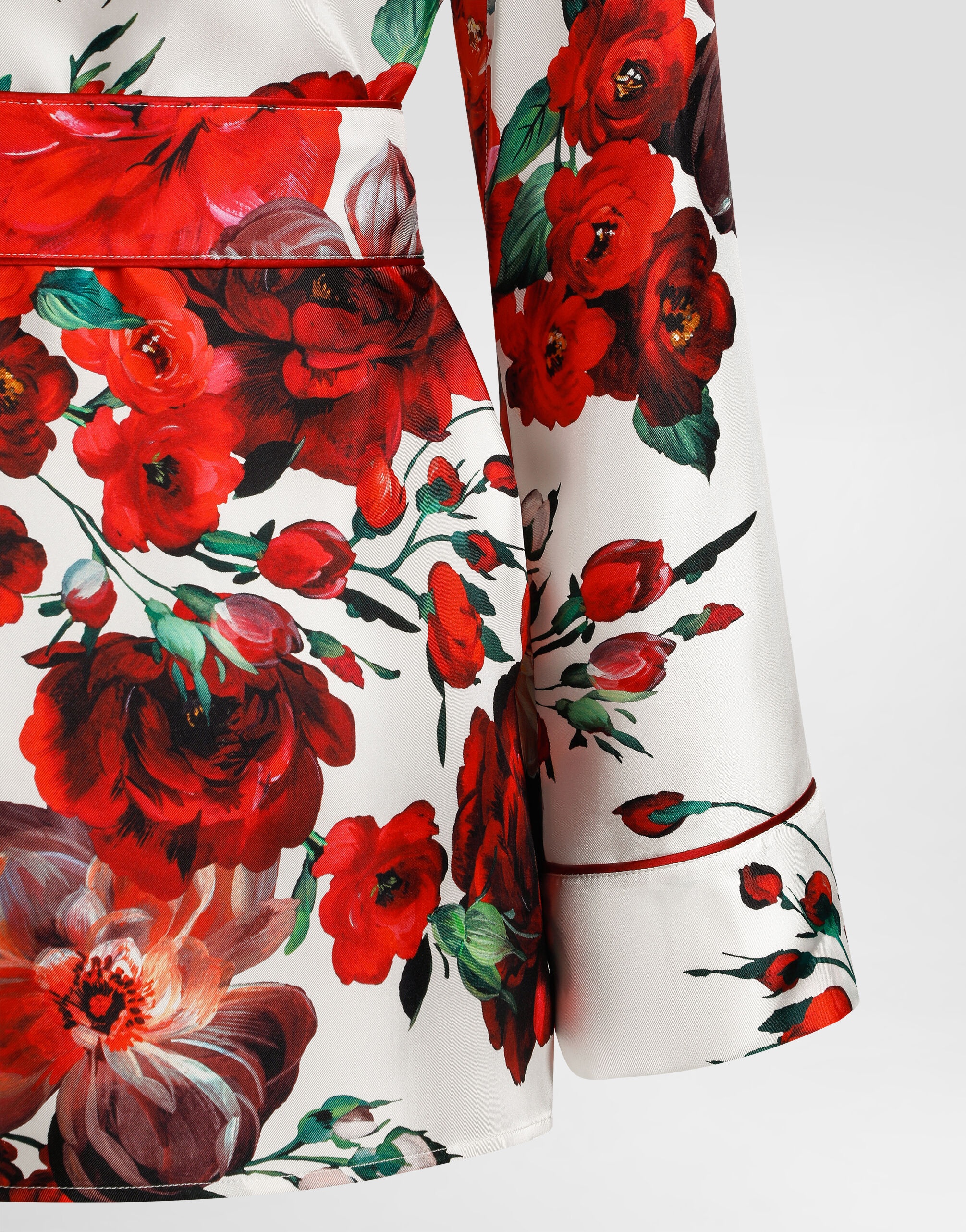 Long-sleeved twill pajama shirt with rose print - 7