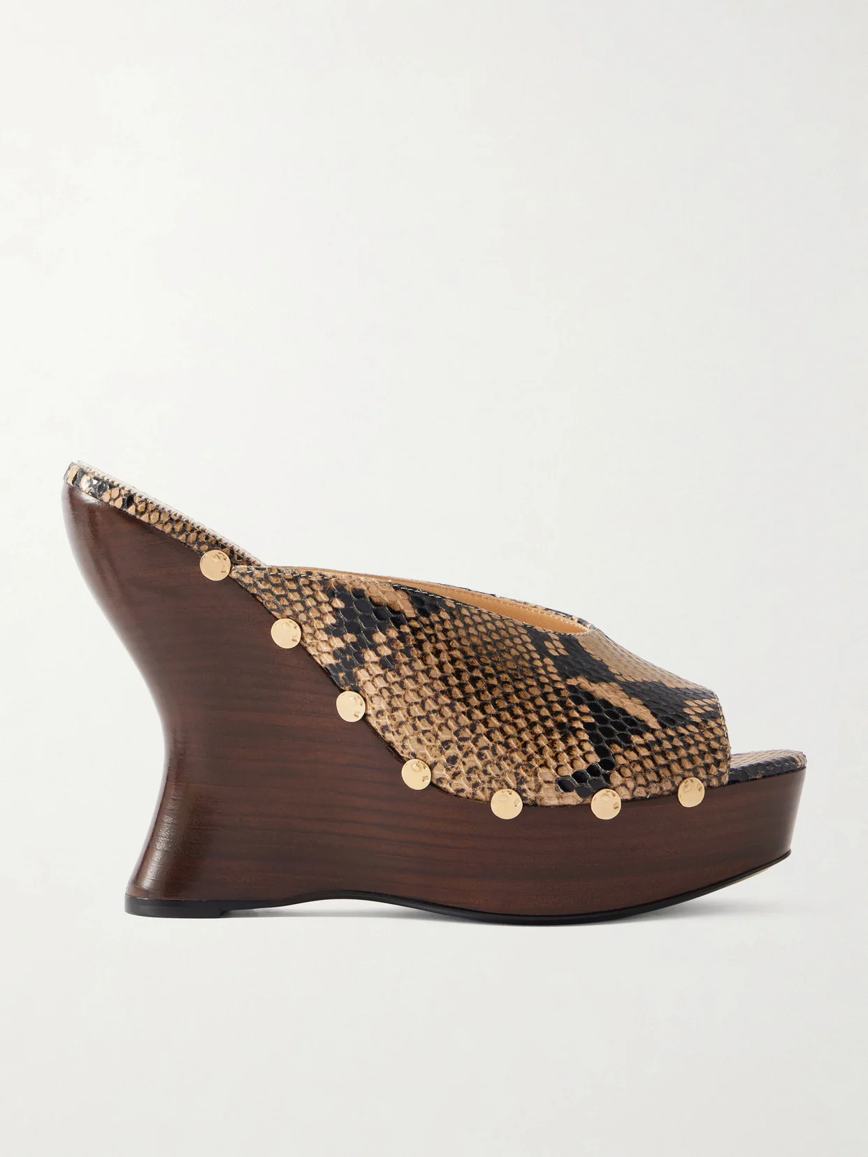 Studded Snake-effect Leather Wedge Mules - 1