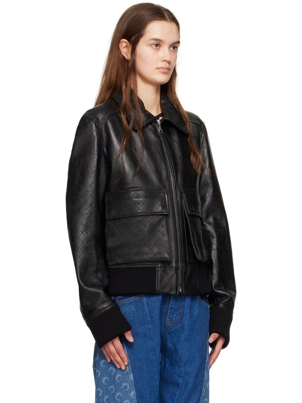 Black Embossed Leather Jacket - 2