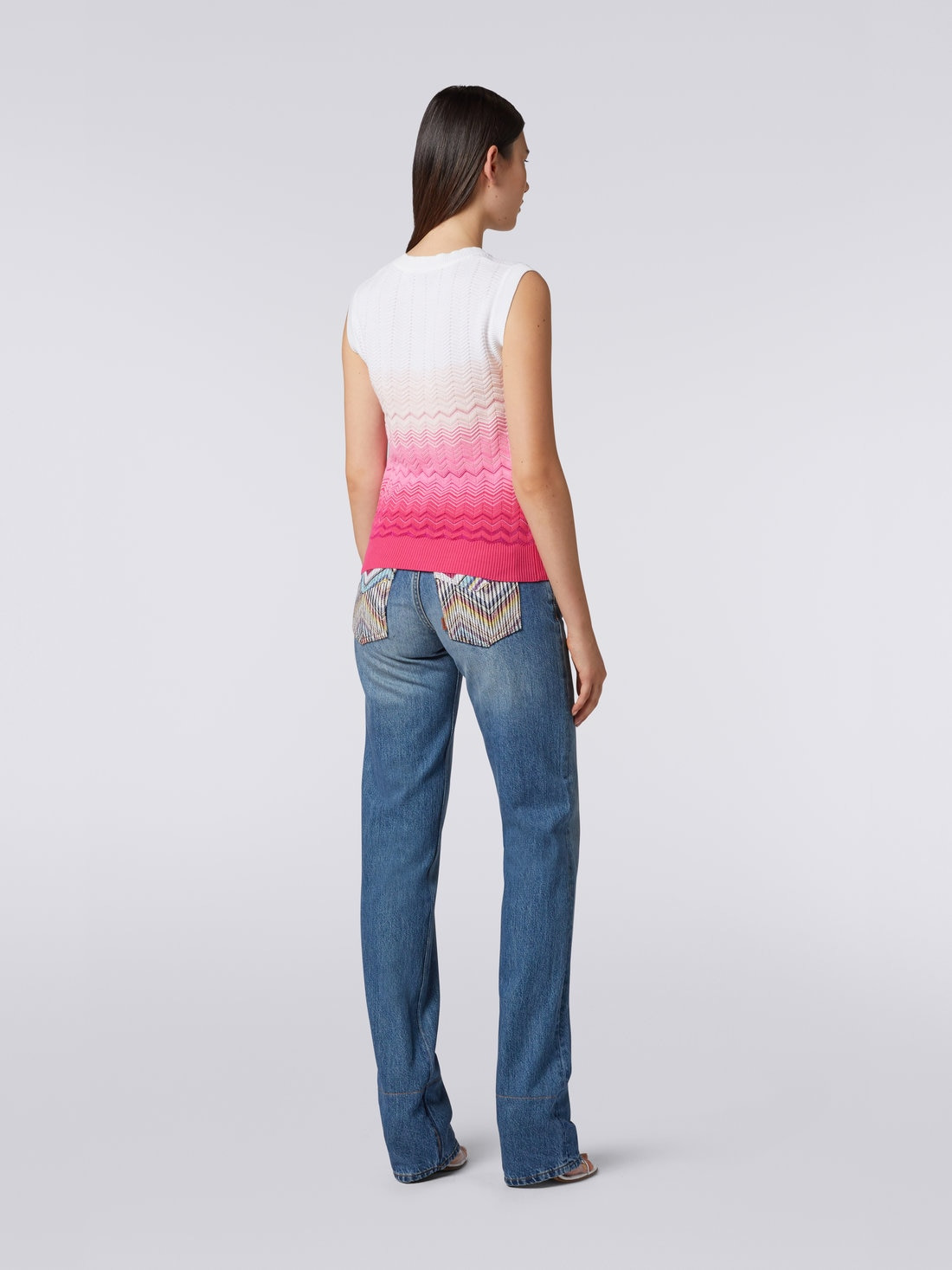 Sleeveless Cotton and viscose dégradé zigzag top - 4