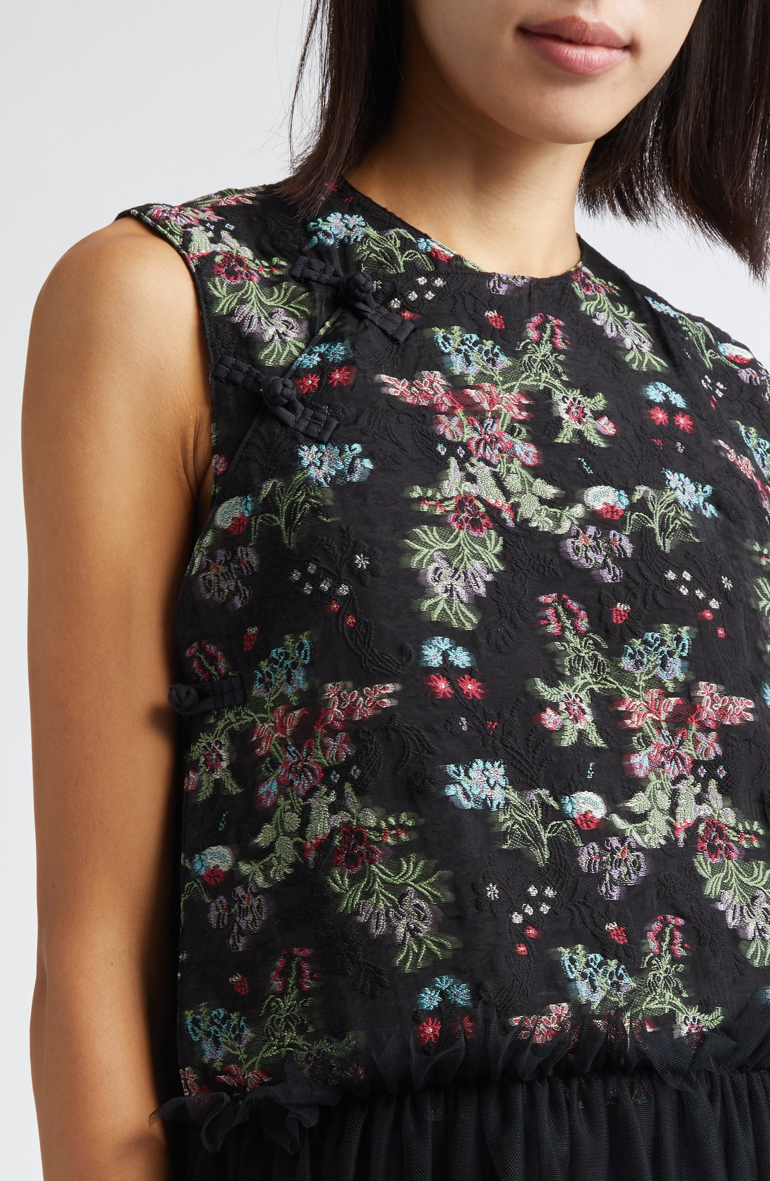 Noir Kei Ninomiya Floral Jacquard & Tulle Midi Dress in Black X Multi at Nordstrom - 4