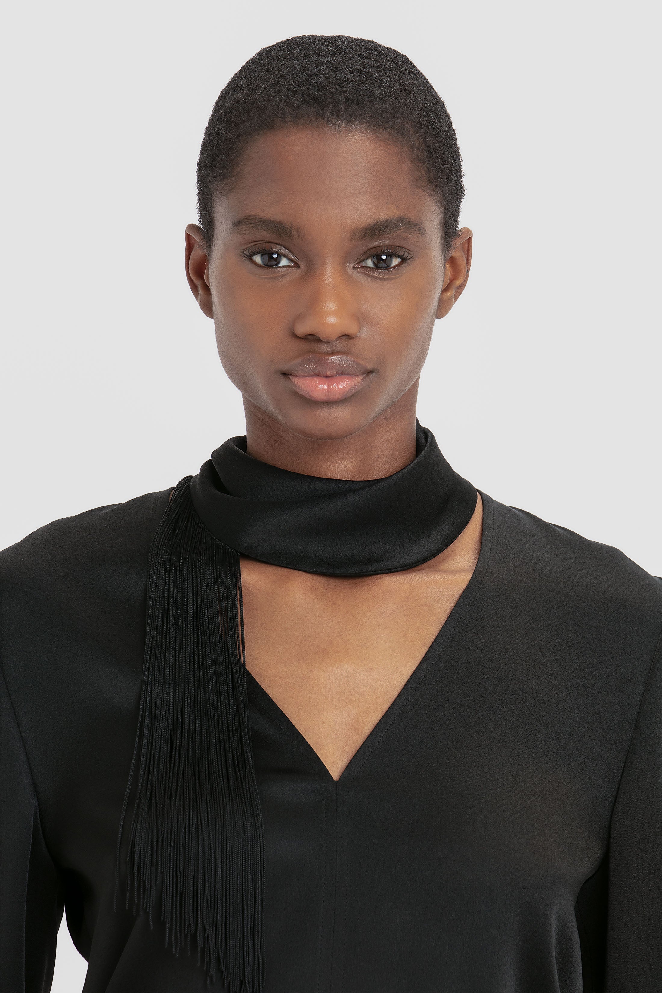 V-Neck Fringe Top In Black - 5