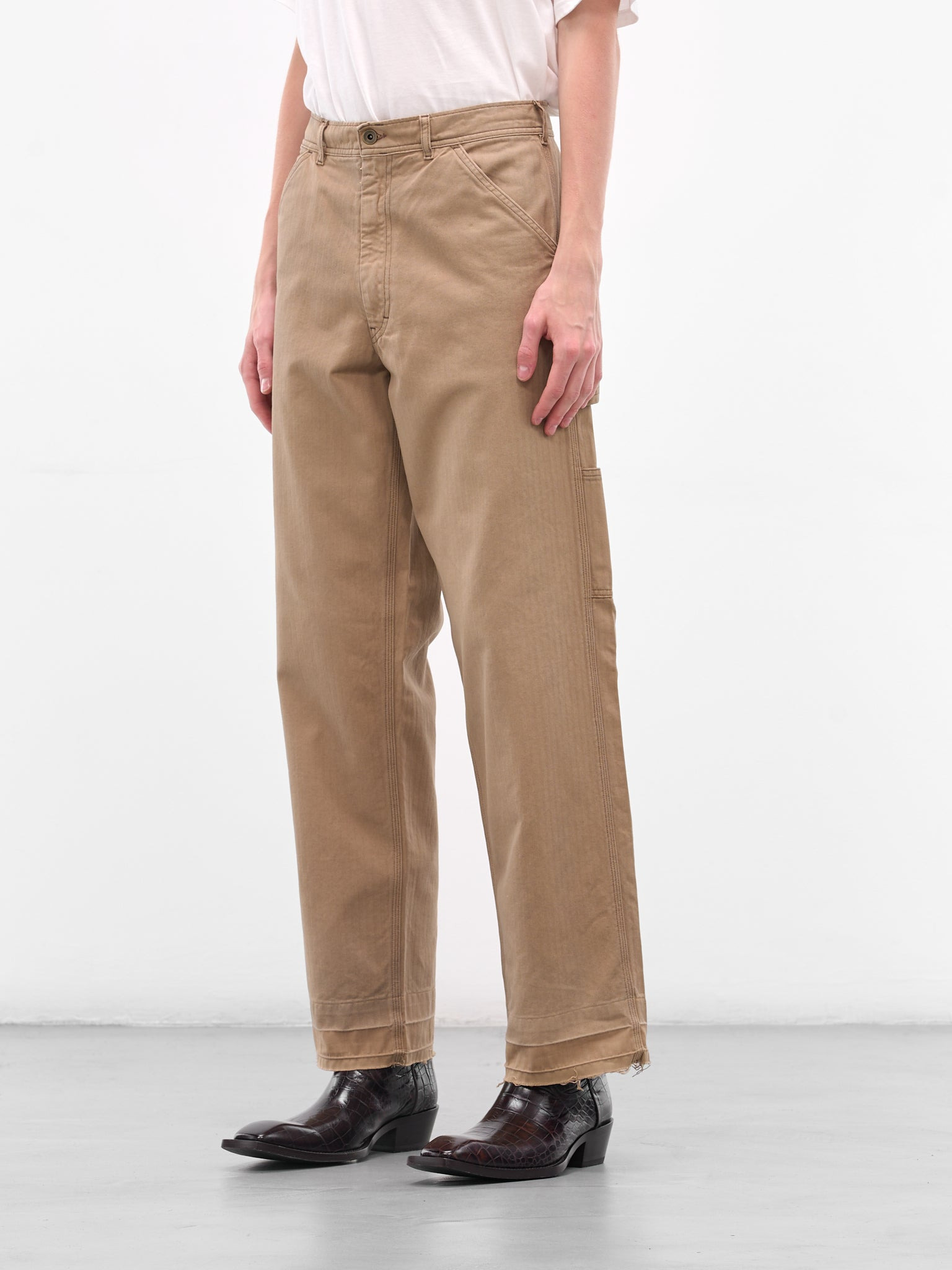 Beige Raw Hem Carpenter's Pants - 2