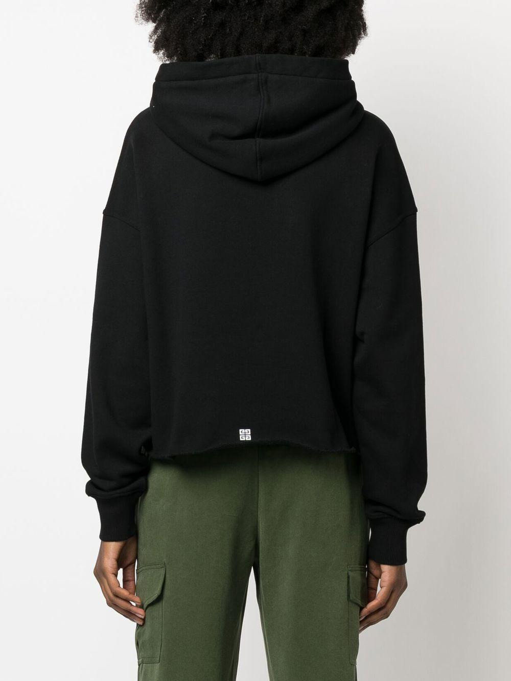 Black brushed cotton cropped oversize hoodie with Archetype signature at chest. - 3