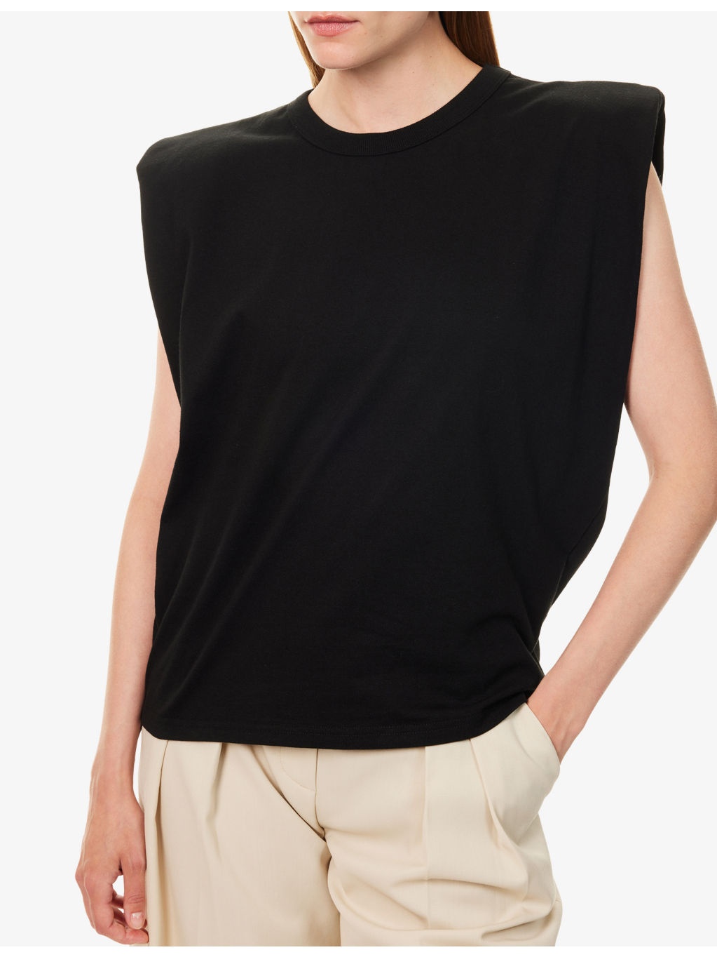 Eva Padded-Shoulder Cotton-Jersey Muscle T-Shirt - 5