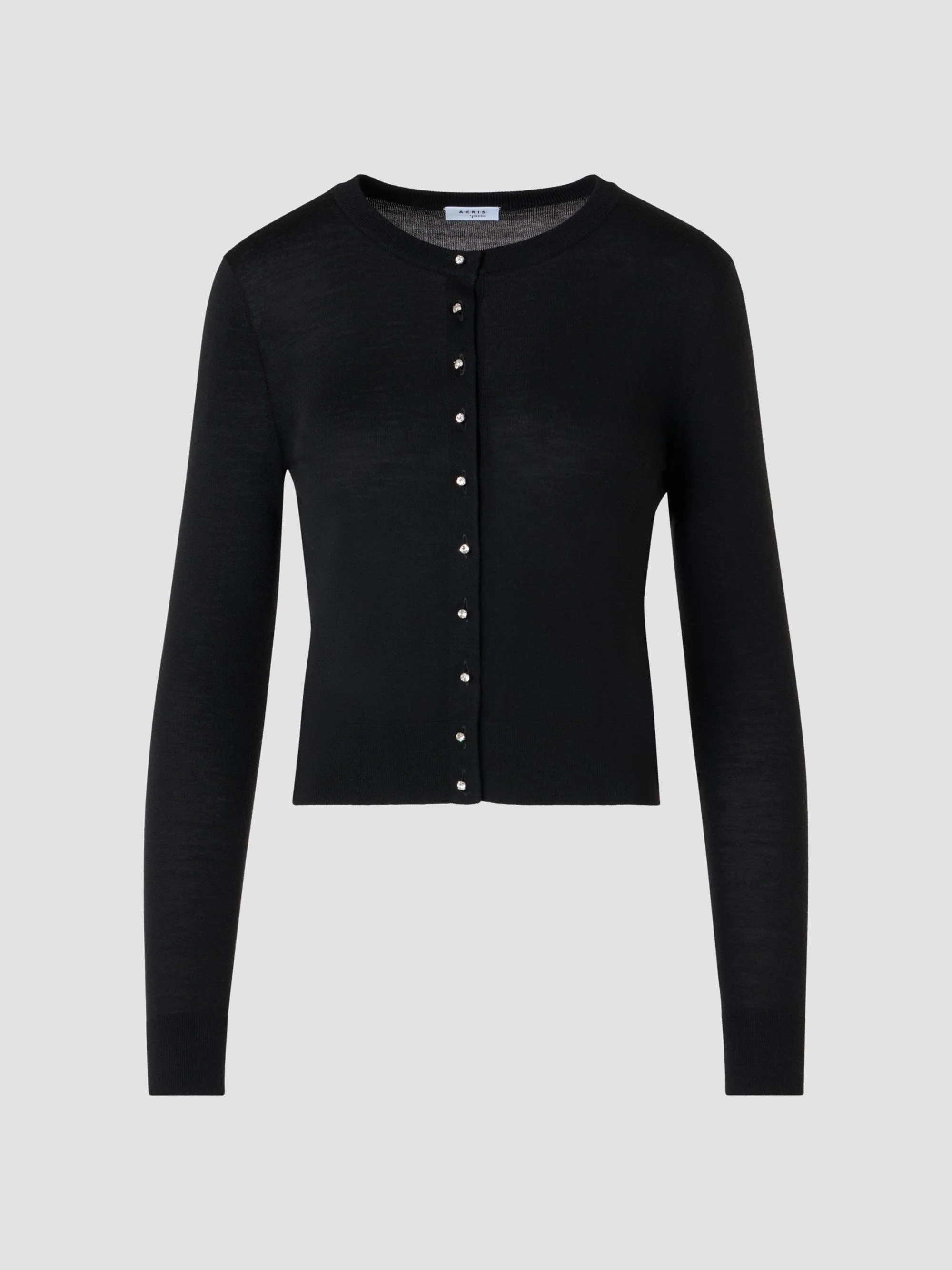 Women's Merino Wool Crewneck Cardigan - Black - 1