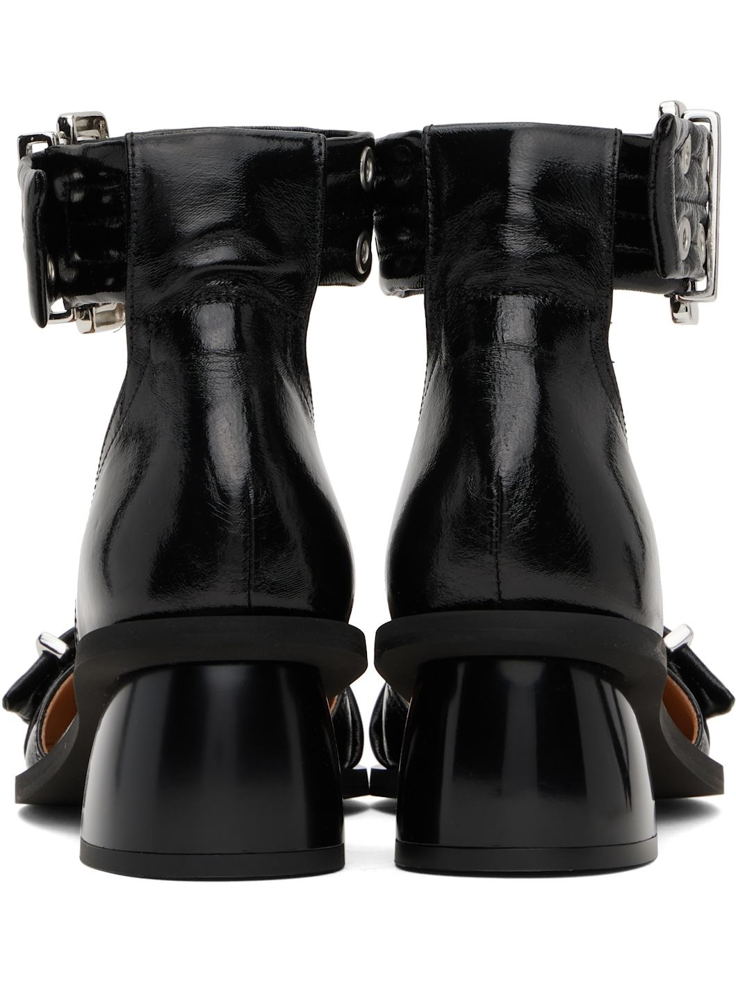 Black Feminine Buckle Open Cut Heels - 2