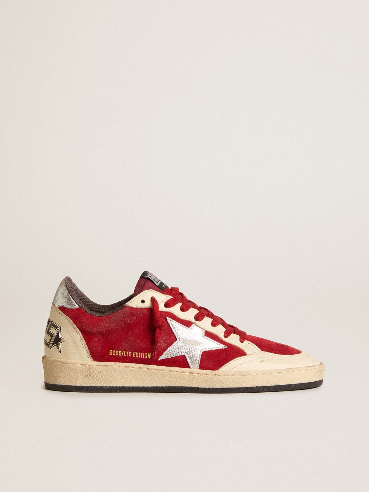 Ball Star in burgundy suede with silver leather star and heel tab - 1