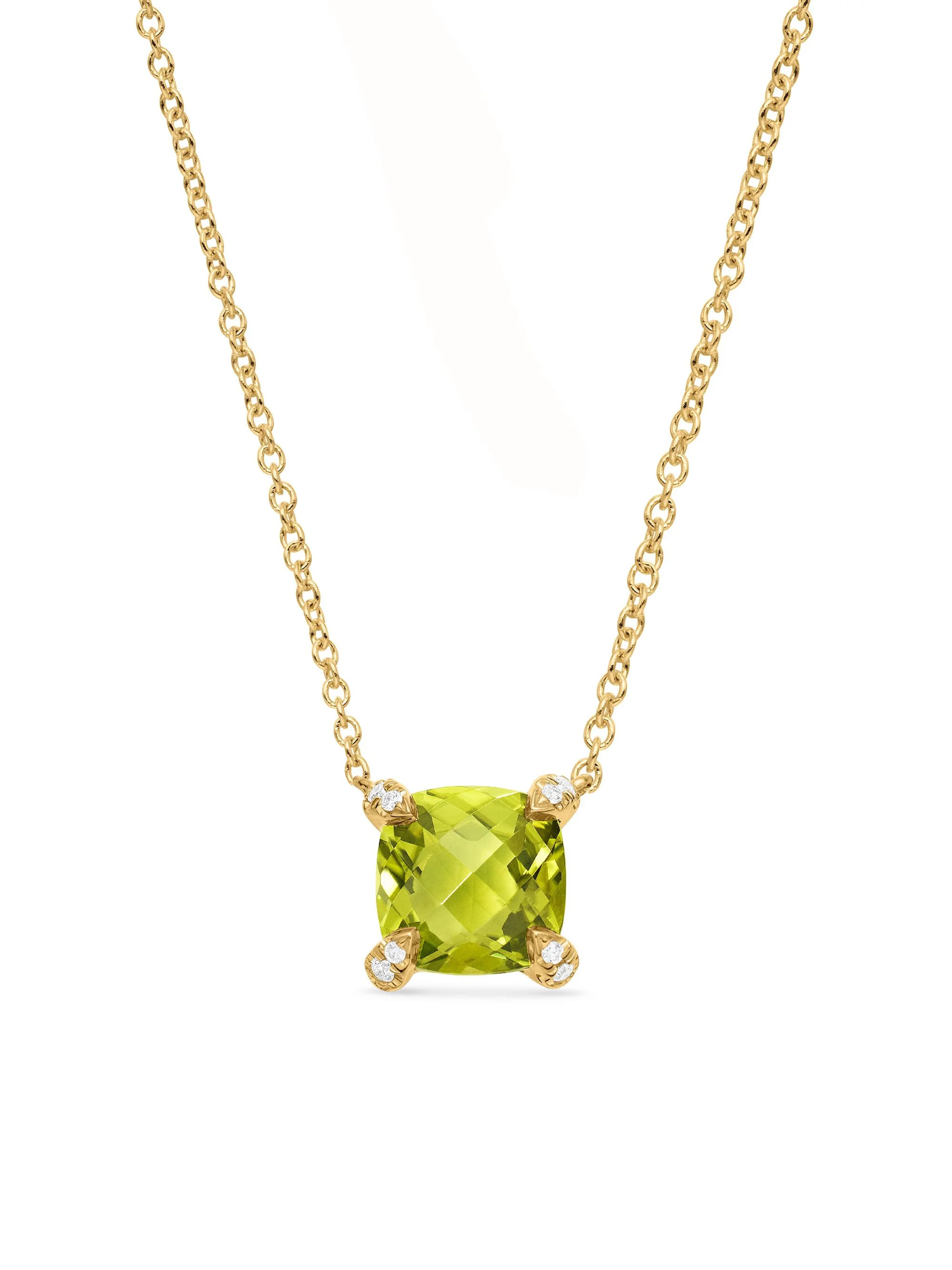 Women's Petite Chatelaine Pendant Necklace in 18K Yellow Gold with Pavé Diamonds - Peridot - 1