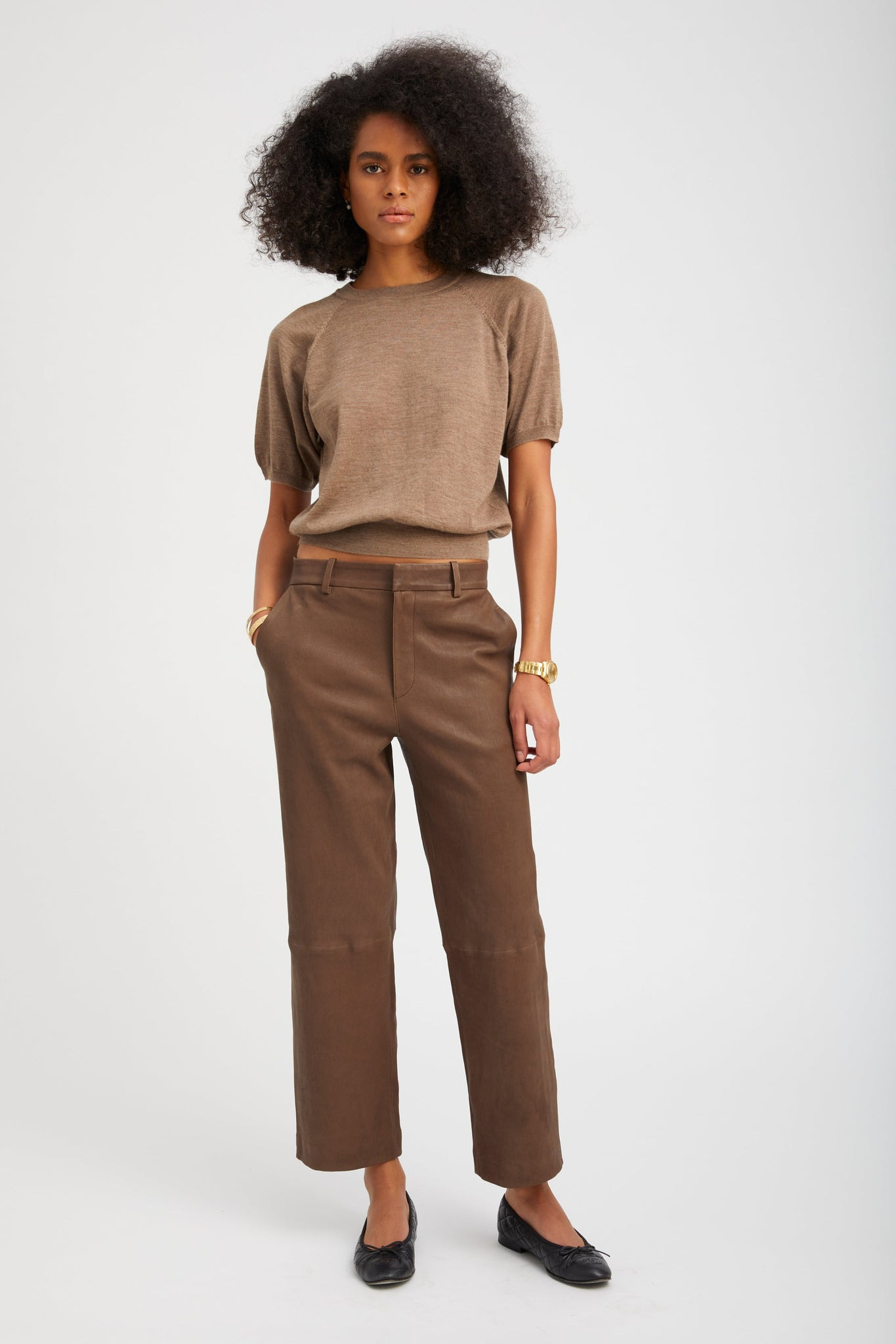 TRUFFLE LEATHER CROPPED TROUSERS - 2
