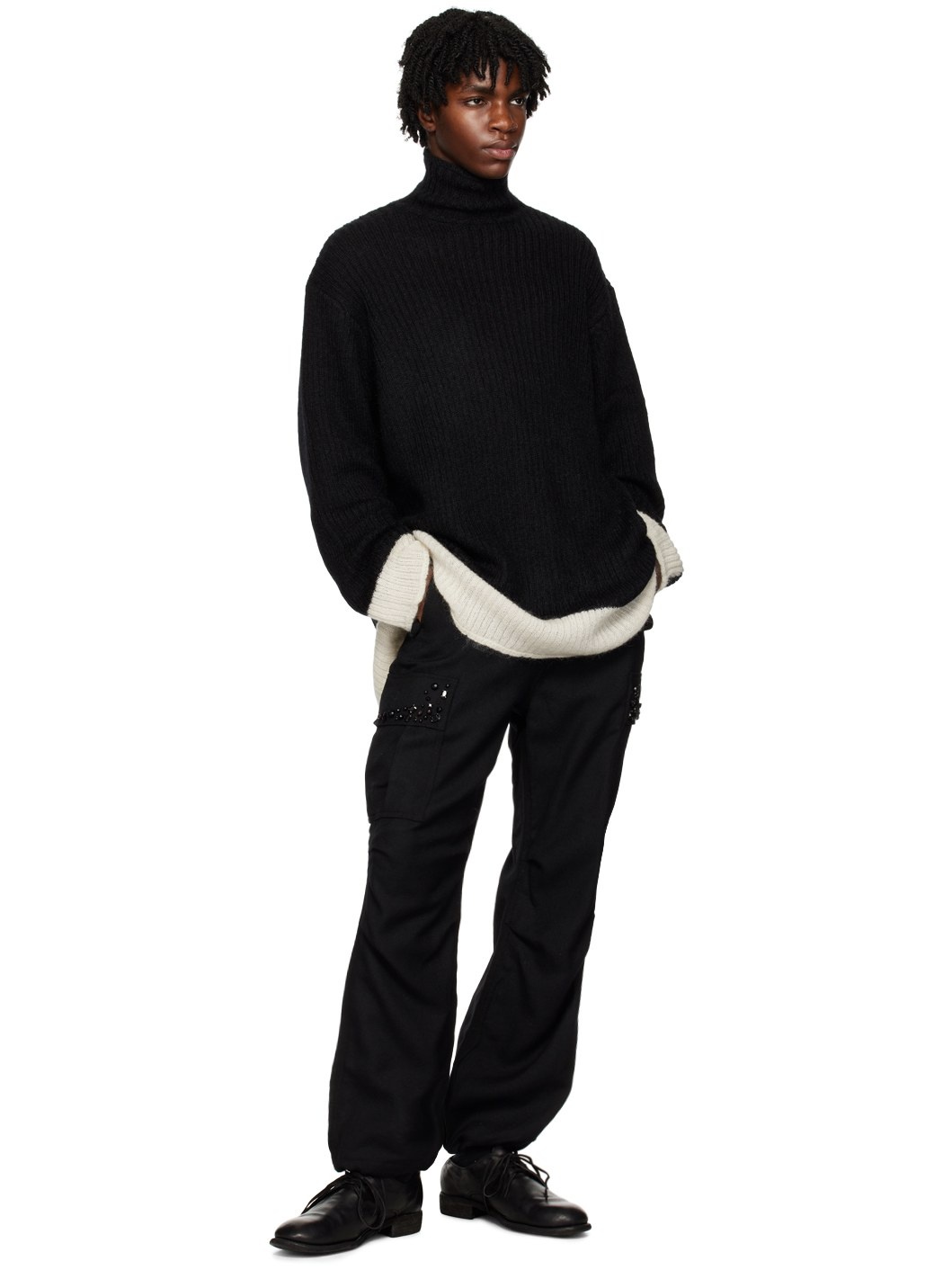 Black Brushed Cargo Pants - 4