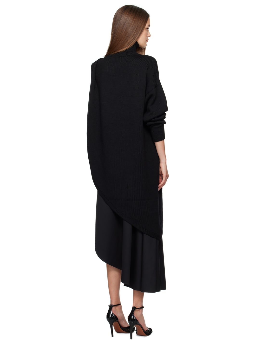 Black Asymmetrical Cape Turtleneck - 3