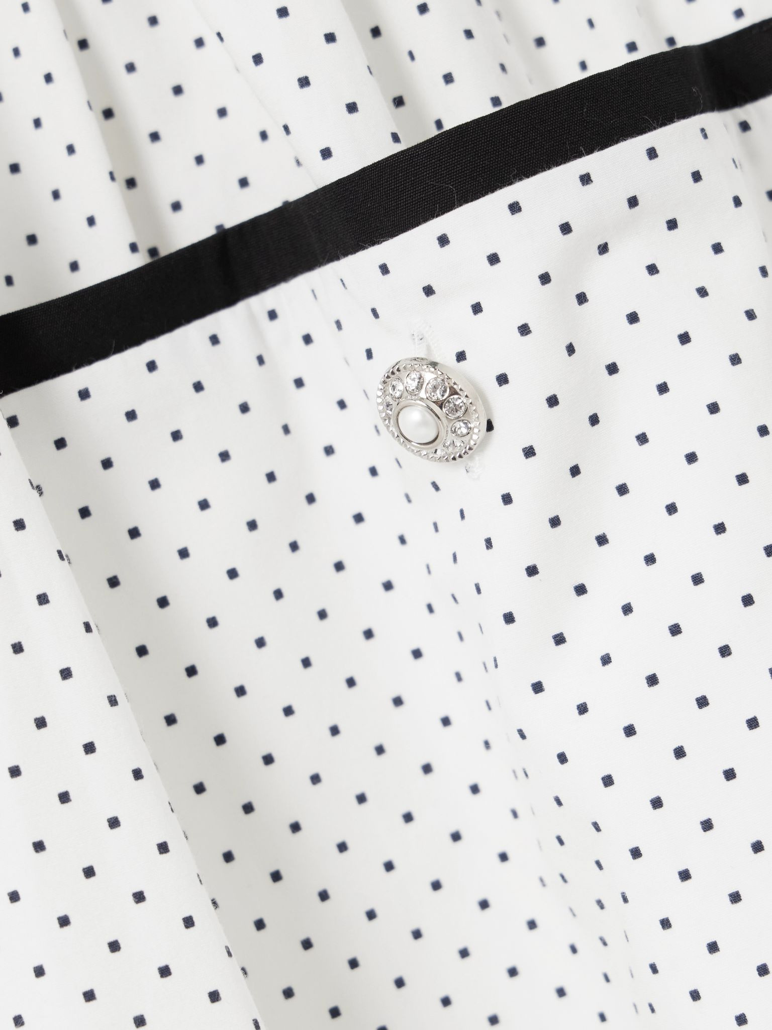 Bow-detailed velvet-trimmed gathered printed cotton-poplin midi dress White - 4