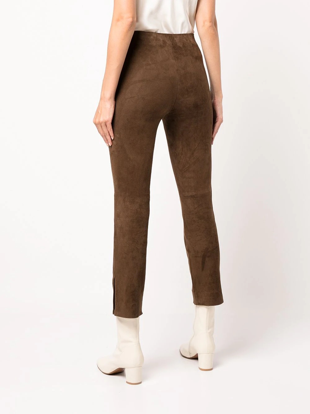 suede split-hem cropped trousers - 4