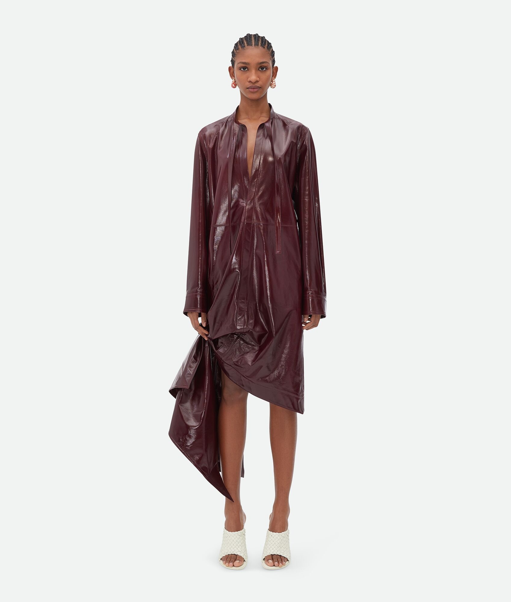 Shiny Leather Dress With Knot Detail - 1