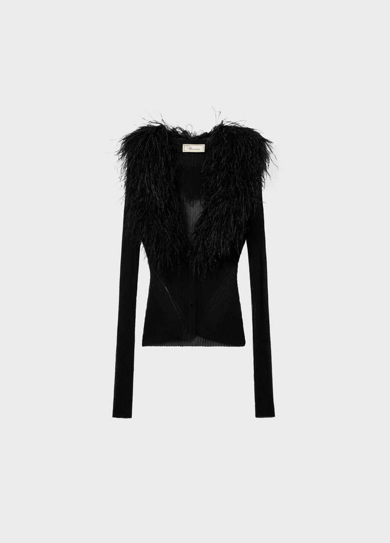 KNIT CARDIGAN WITH FEATHERED NECK 1
