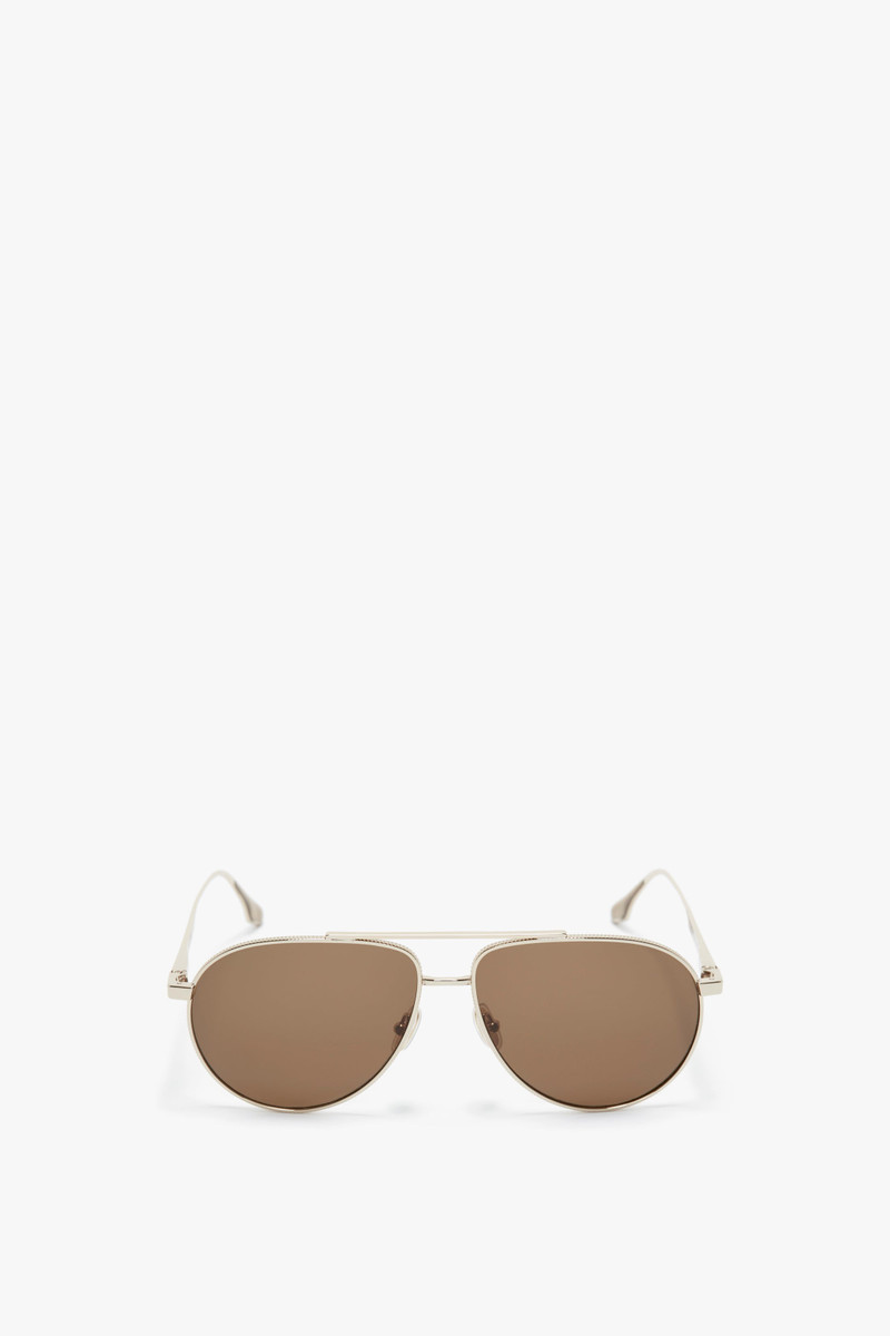 V Metal Pilot Sunglasses In Gold-Khaki 1