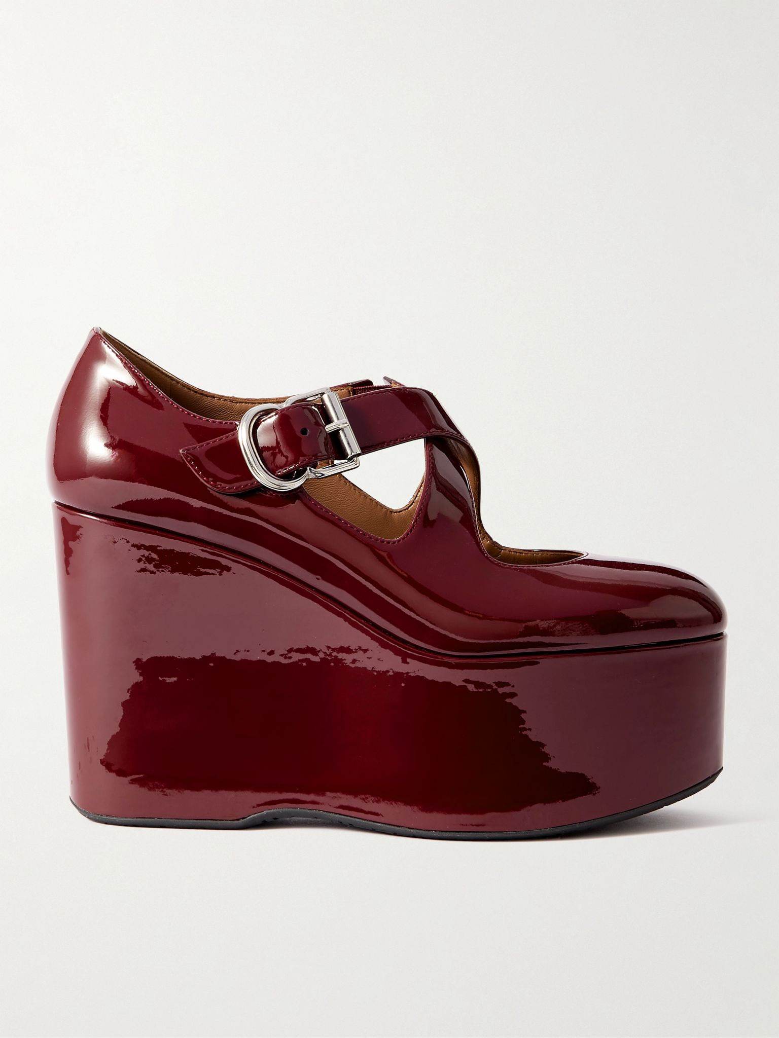 110 patent-leather platform wedge Mary Jane pumps Burgundy - 1