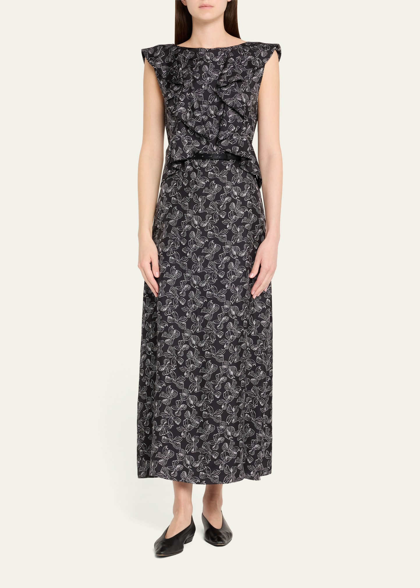 Calesse Bow-Print Ruffle Backless Midi Dress - 2