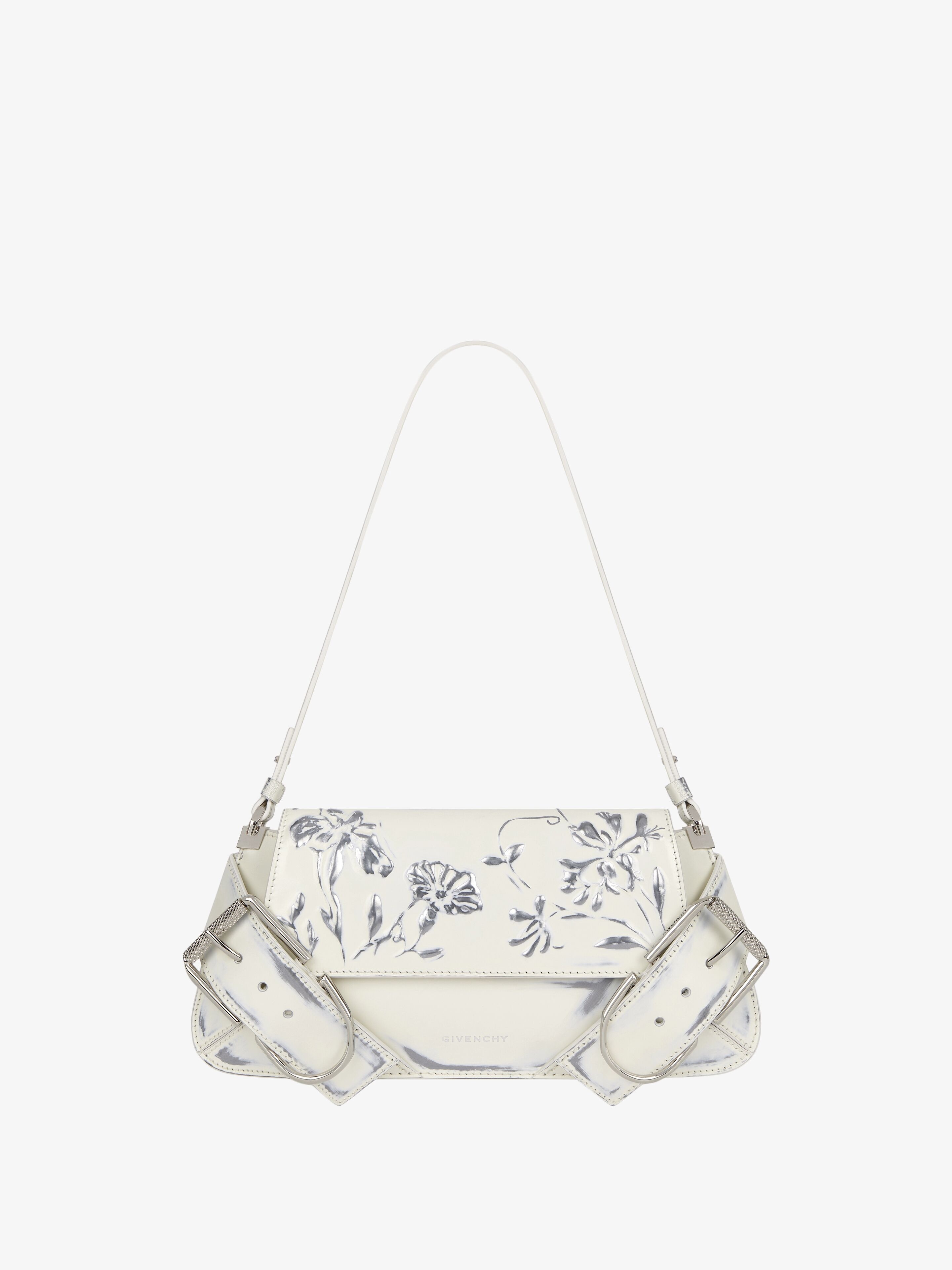 VOYOU SHOULDER FLAP BAG IN LEATHER WITH FLORAL PATTERN - 1