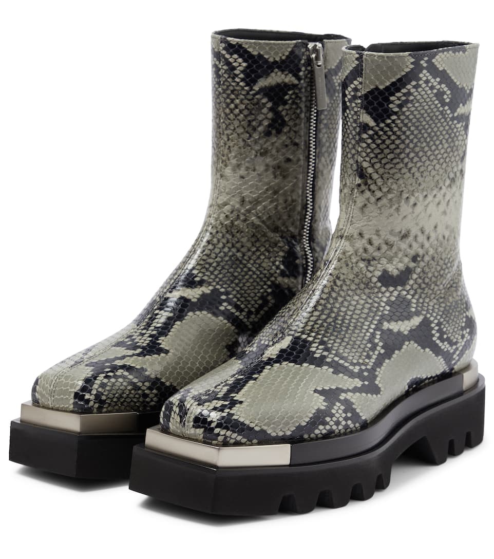 Snake-effect leather ankle boots - 5