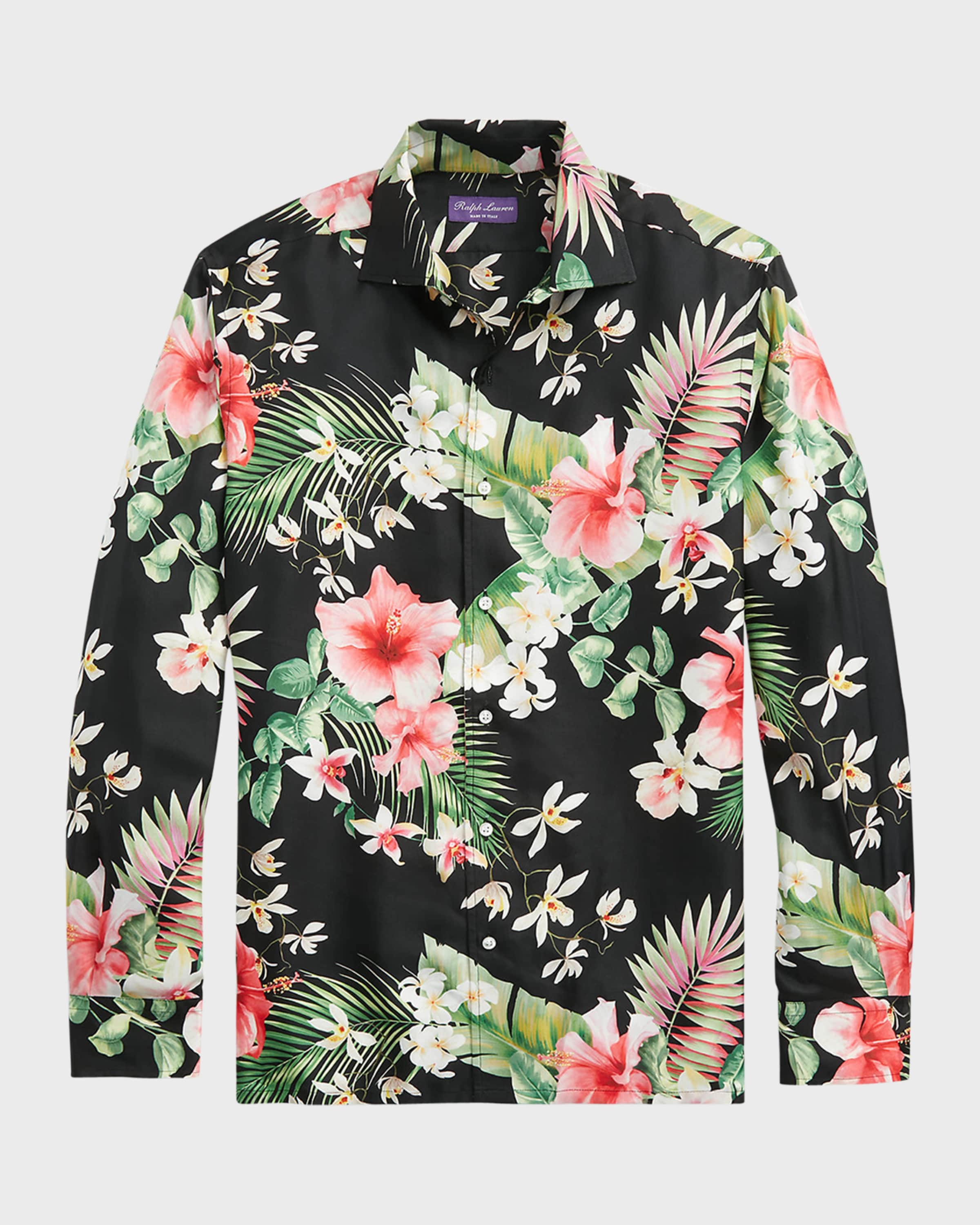 Men's Botanical-Print Silk Twill Shirt - 1