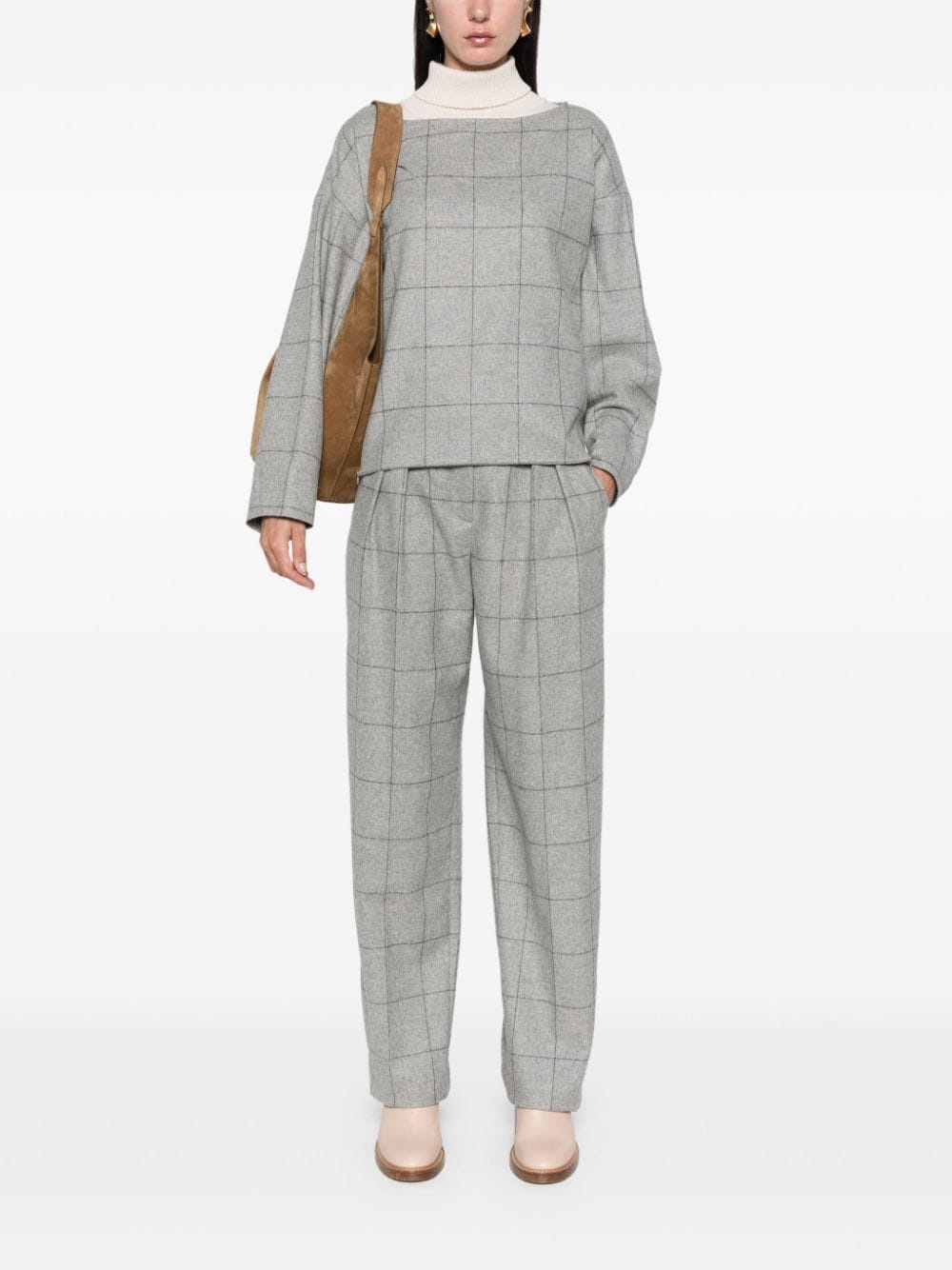 checked boat-neck sweater - 2