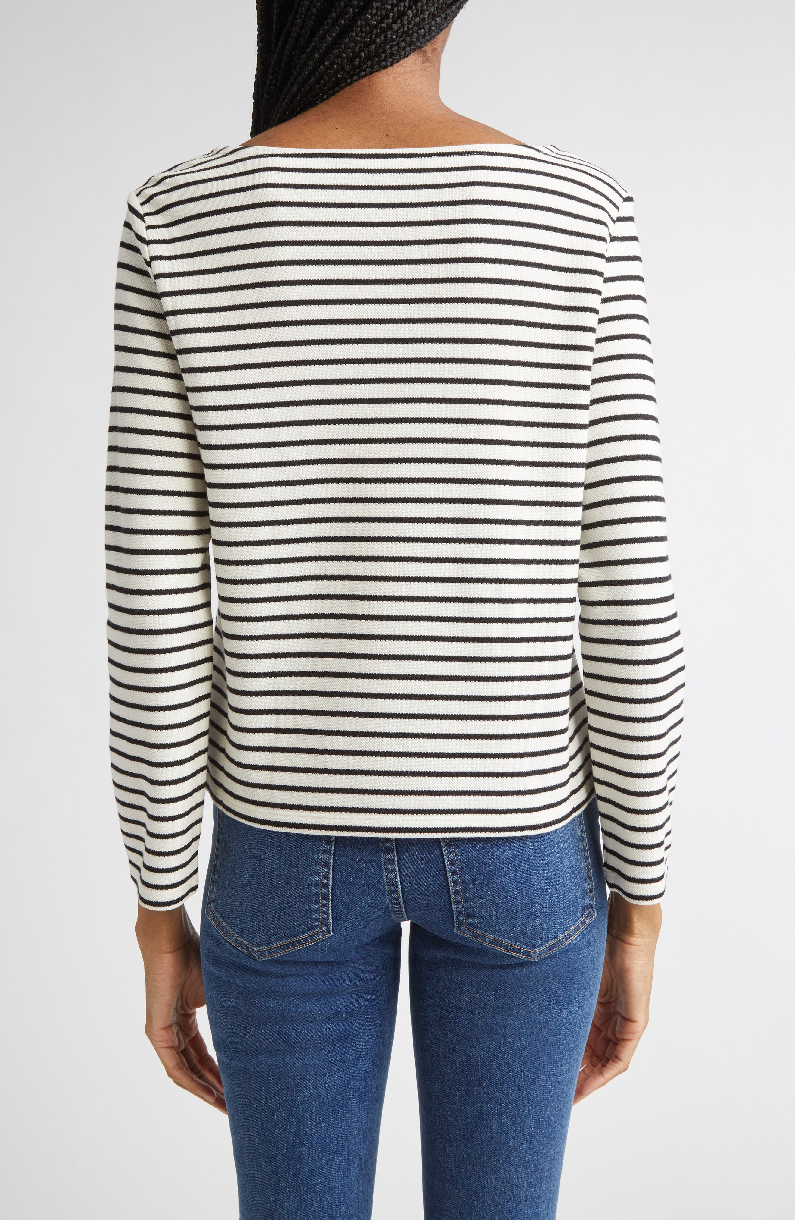 Veronica Beard Hovey Stripe Boat Neck T-Shirt in Dove Black at Nordstrom - 2