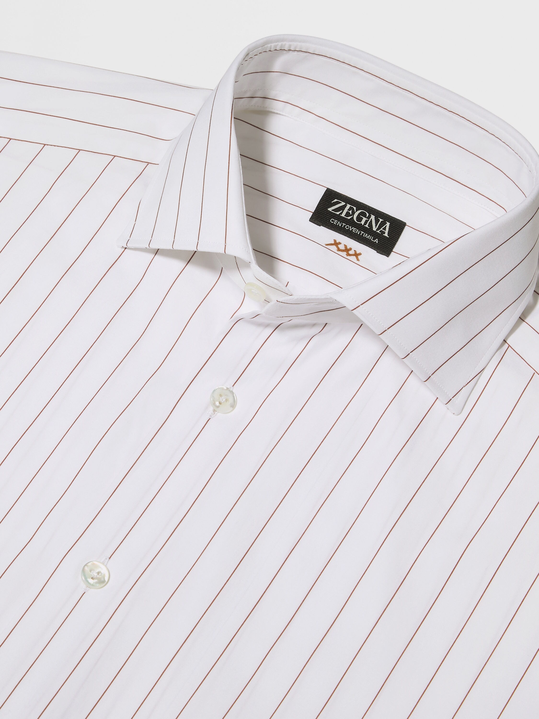 WHITE AND BRICK RED MACRO-STRIPED CENTOVENTIMILA COTTON SHIRT - 3