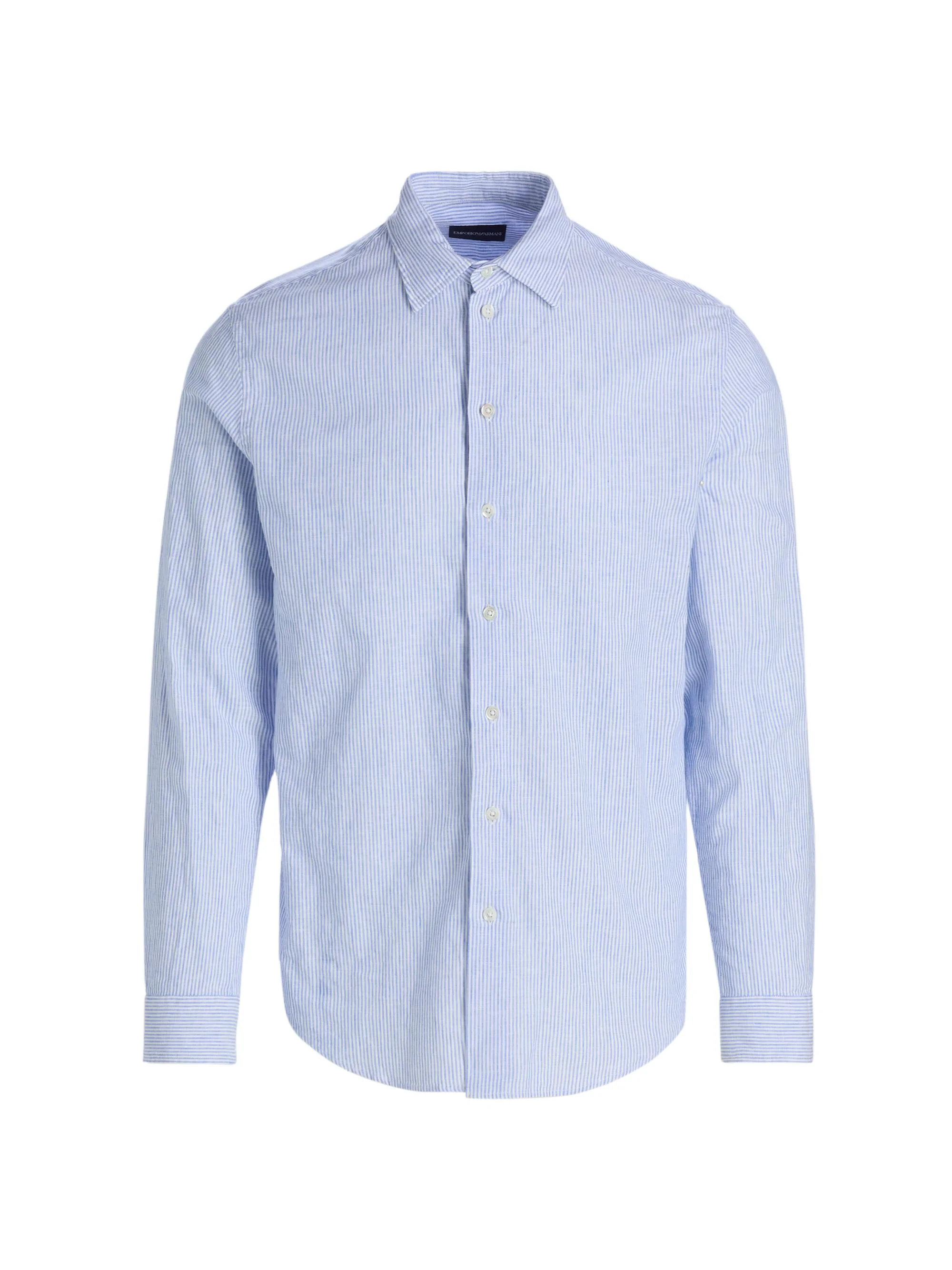 Men's Pinstriped Linen-Cotton Button-Front Shirt - Light Blue Fancy - 1