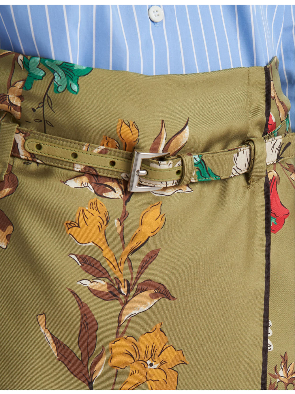 Floral-print belted-waist high-rise silk mini skirt - 5